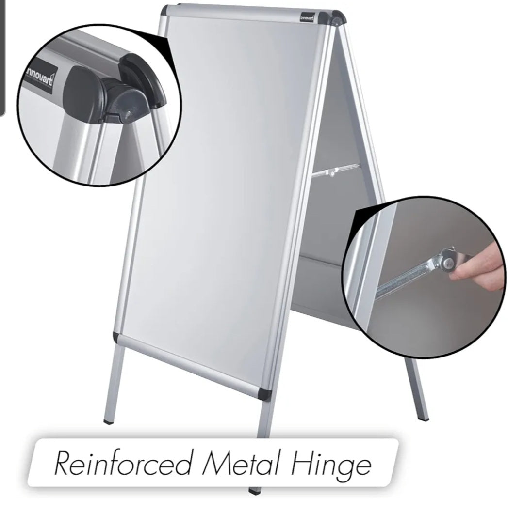 Snap Open A-Frame Sidewalk Sign 34” X 24”, Aluminum Front Load Poster Holder for A1 Size, Magnetic Double Sided Sandwich Board Dry Erase Surface