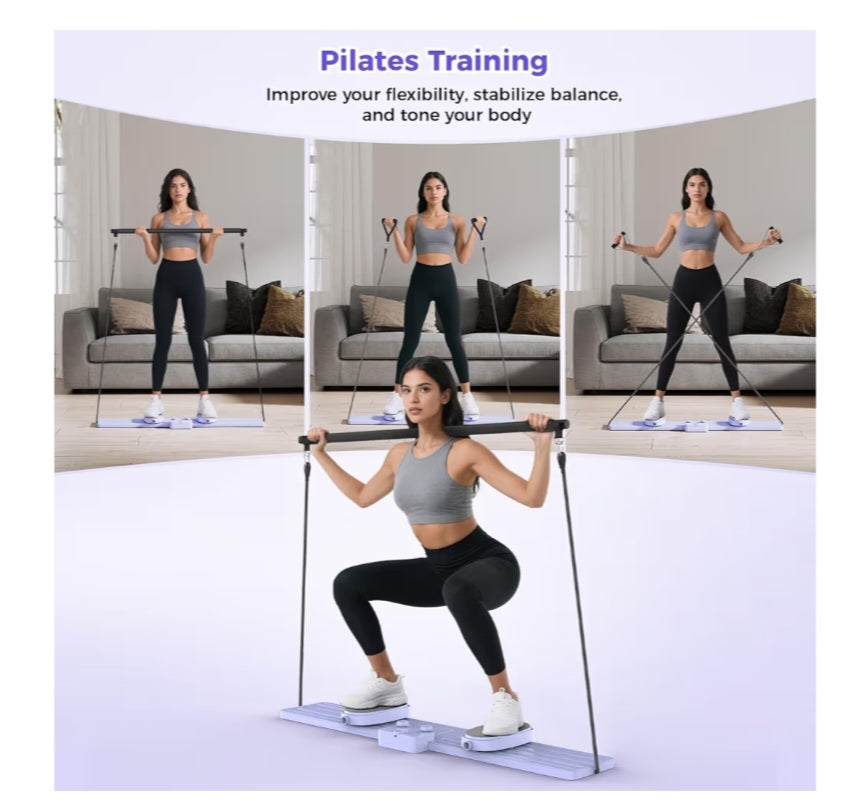 Ski Exercise Machine, Foldable Pilates Slider Board with Resistance Bands, Ab and Leg Trainer NEW