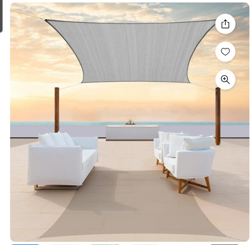 12' x 16 Gray Rectangle Sun Shade Sail, Heavy Duty UV Resistant