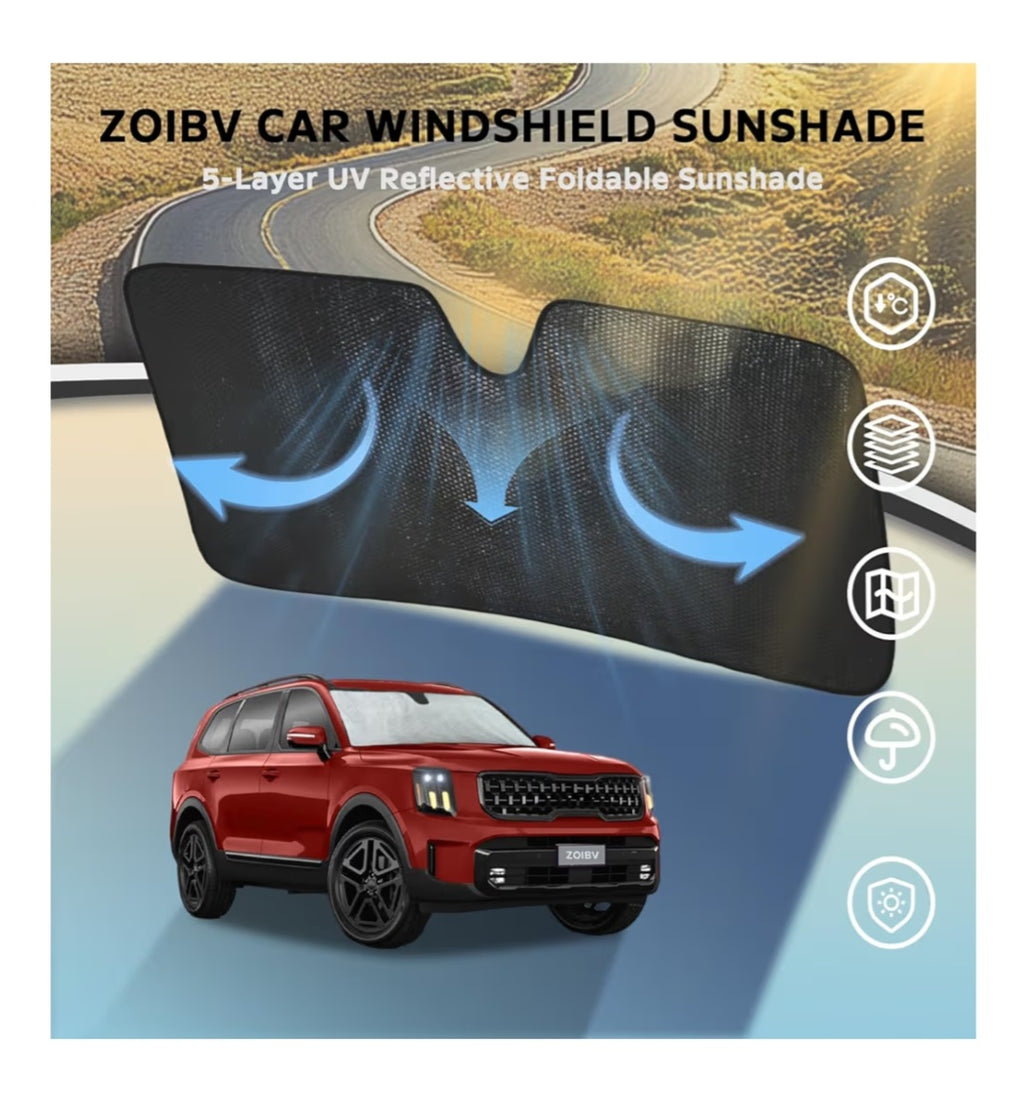 Windshield Sun Shade 5-Layer Bubble Foldable Thicken Front Window Sunshade Sun Visor Protection Accessories - Blocks Heat & UV Rays Keep Car Cooler
