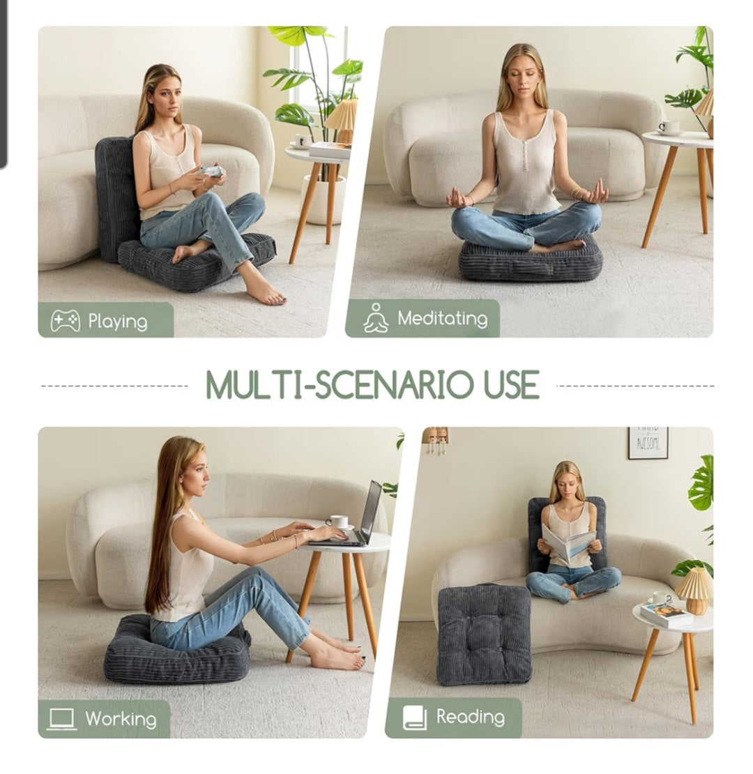 Floor Pillow 5" Thick Square Tufted Corduroy Grey Meditation Floor Sitting Pack of 2