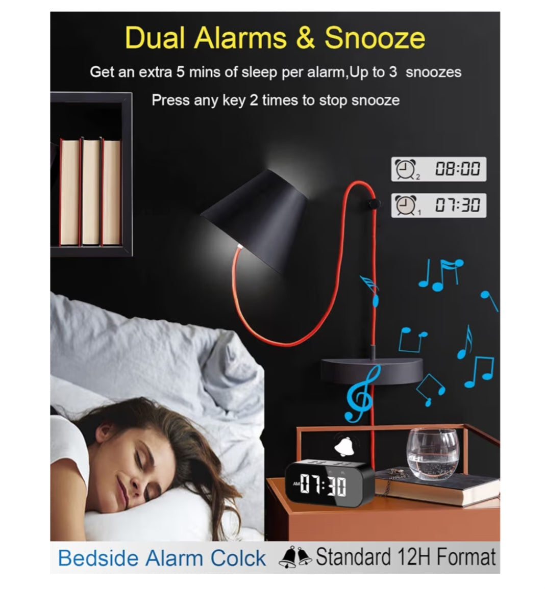 Alarm Clock with Bluetooth Speaker for Bedroom/Office