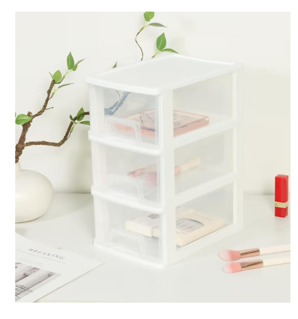 Small 3 Drawer Storage Organizer, White Plastic Drawer Storage