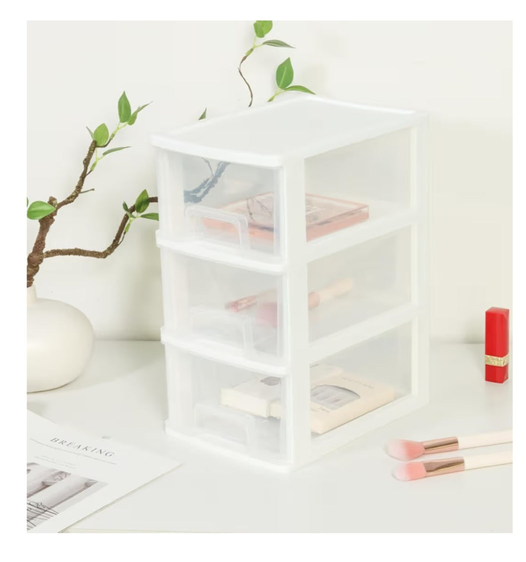 Small 3 Drawer Storage Organizer, White Plastic Drawer Storage