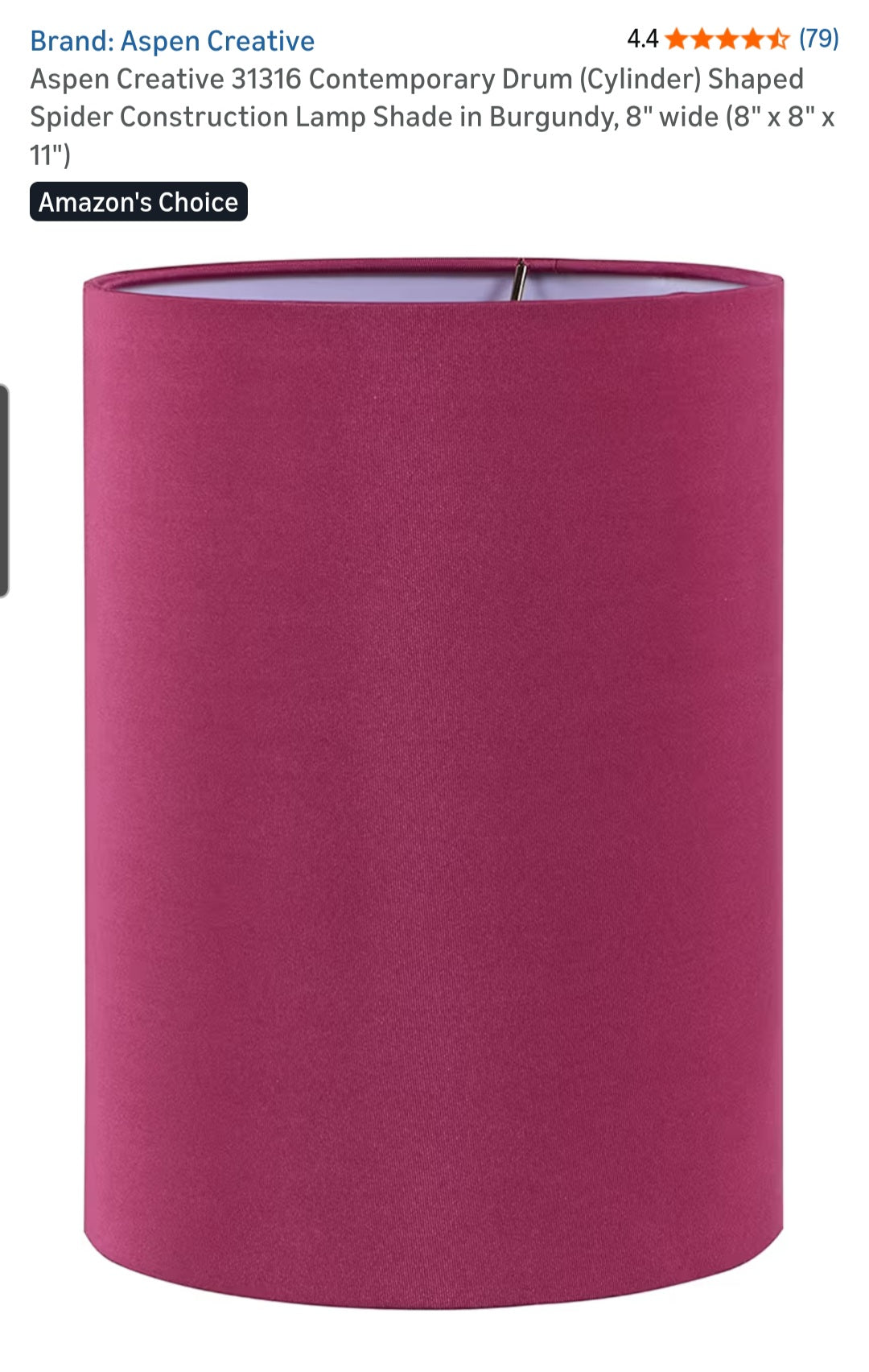 Lamp Shade Aspen Creative Drum (Cylinder) Shaped Spider Construction in Rich Red (8" x 8" x 11")