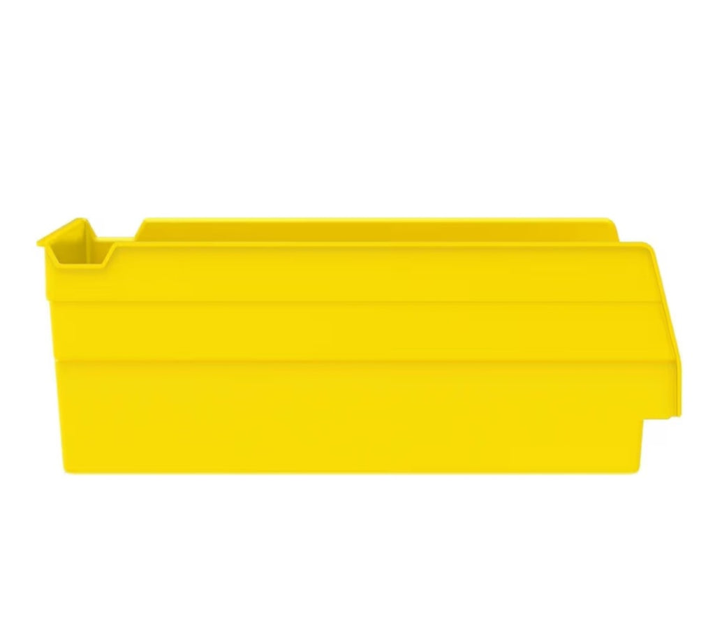 Plastic Shelf Bins, Heavy Duty Storage Bins for Garage, Closet, and Drawer Organization, 12" x 8" x 4", Yellow, 6-Pack