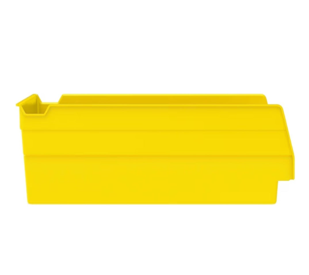 Plastic Shelf Bins, Heavy Duty Storage Bins for Garage, Closet, and Drawer Organization, 12" x 8" x 4", Yellow, 6-Pack