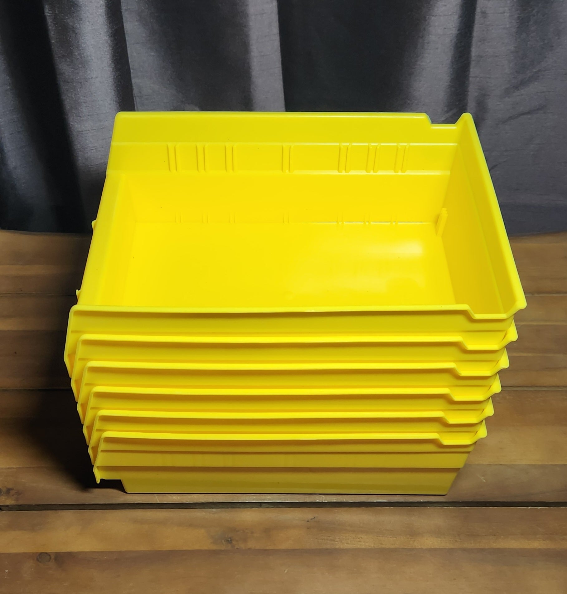 Plastic Shelf Bins, Heavy Duty Storage Bins for Garage, Closet, and Drawer Organization, 12" x 8" x 4", Yellow, 6-Pack