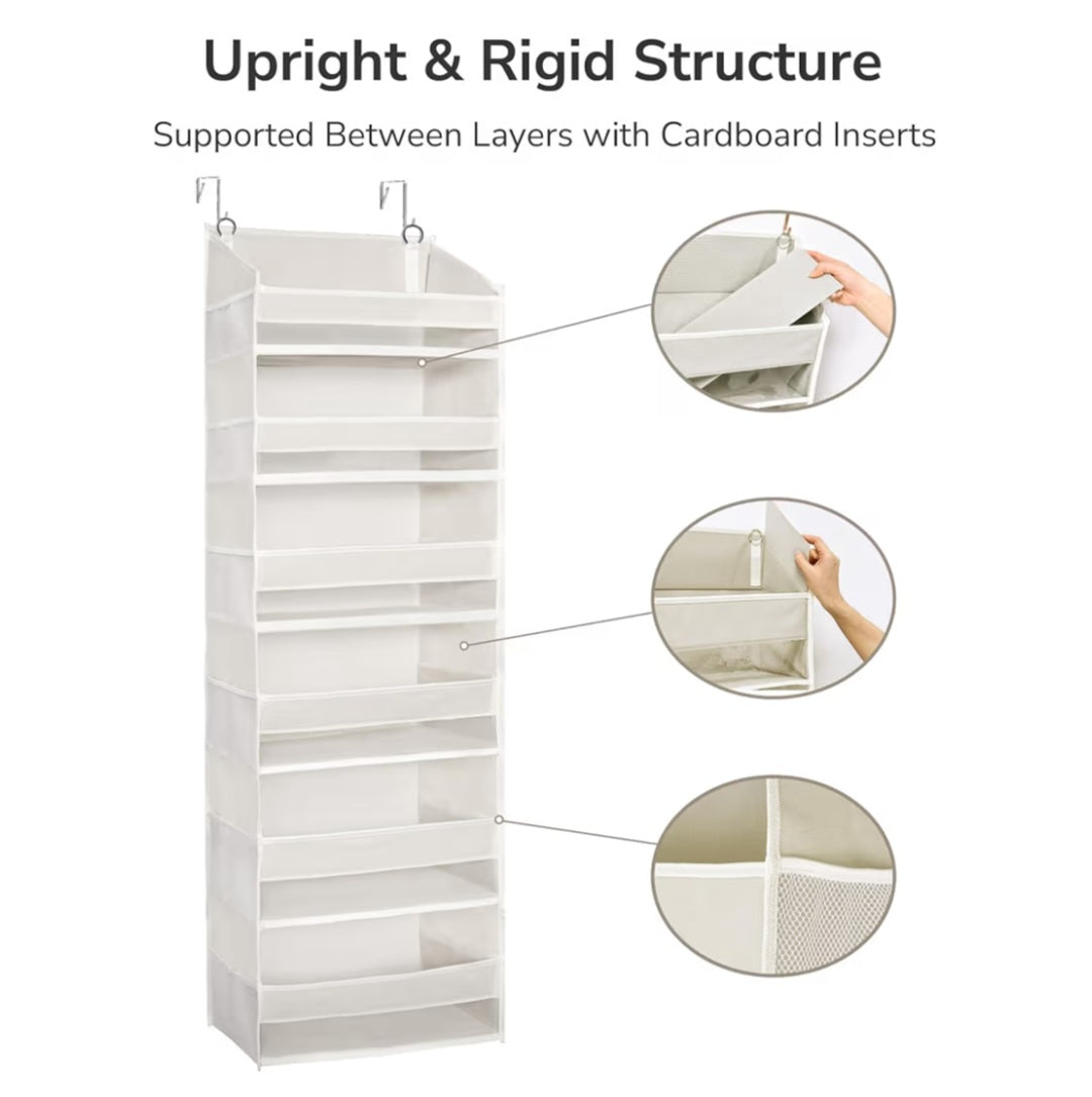 Over The Door Organizer 6 Large Pockets 12 Side Pockets, 50lbs Weight Capacity Beige NEW