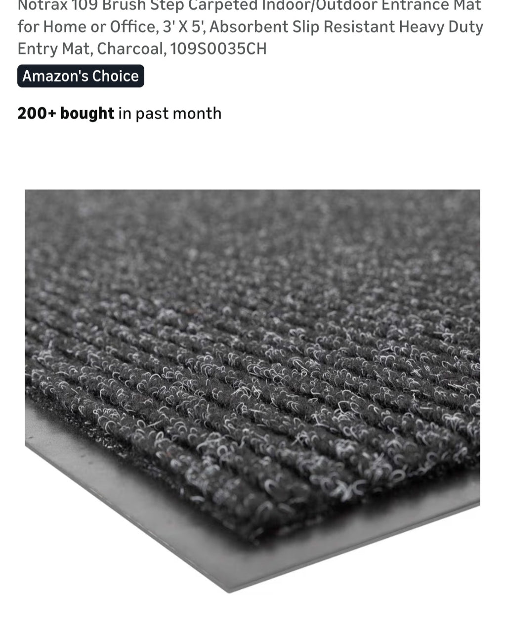 Entry Mat Door Mat Notrax 109 Brush Step Carpeted Indoor/Outdoor 3' X 5' NEW Charcoal