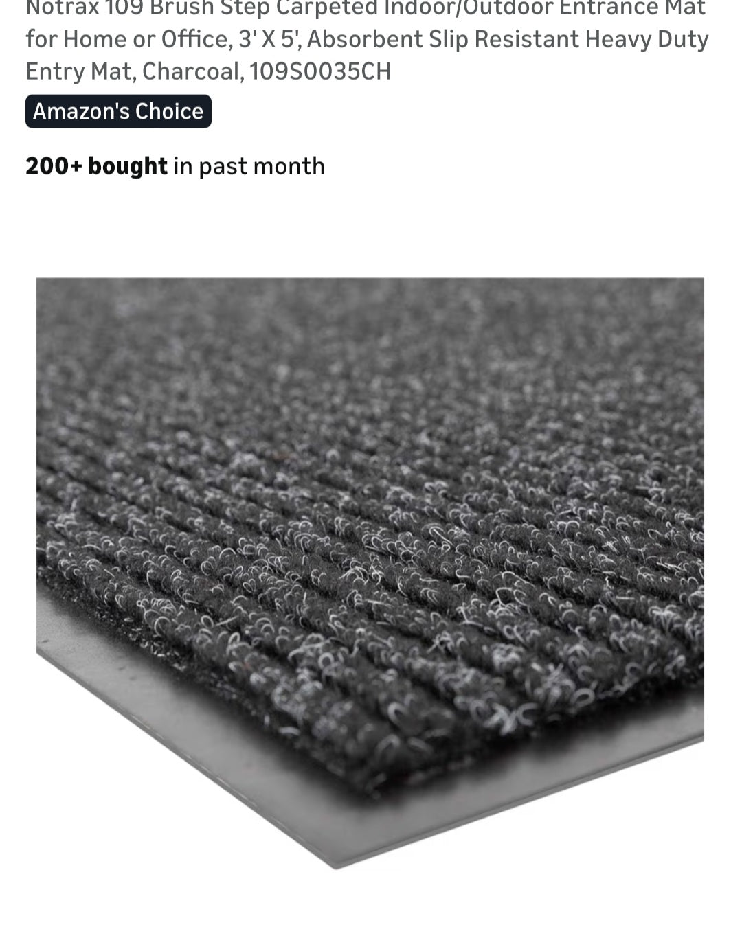 Entry Mat Door Mat Notrax 109 Brush Step Carpeted Indoor/Outdoor 3' X 5' NEW Charcoal