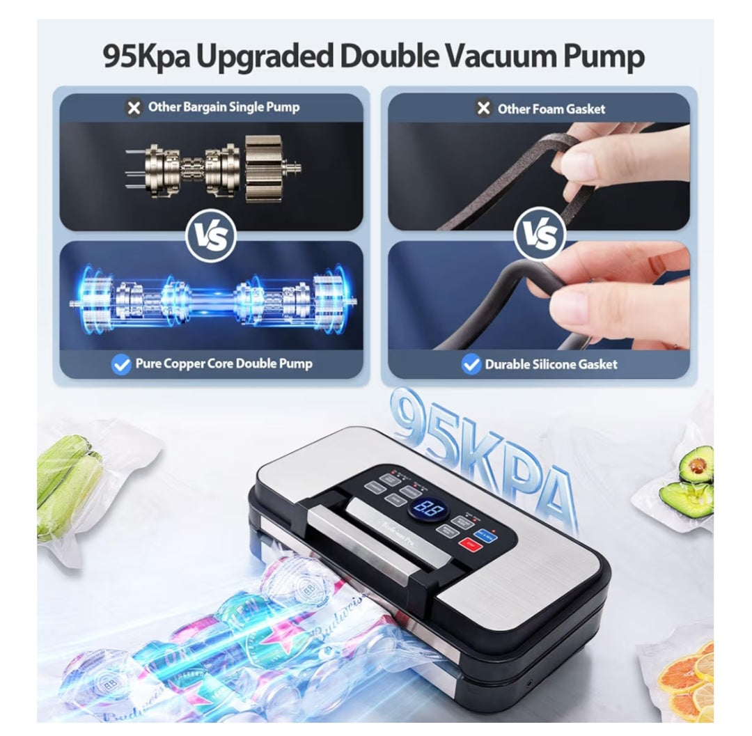 Powerful Precision Pro Vacuum Sealer, with Double Heat Seal & Double Pump, Easy-Lock Handle