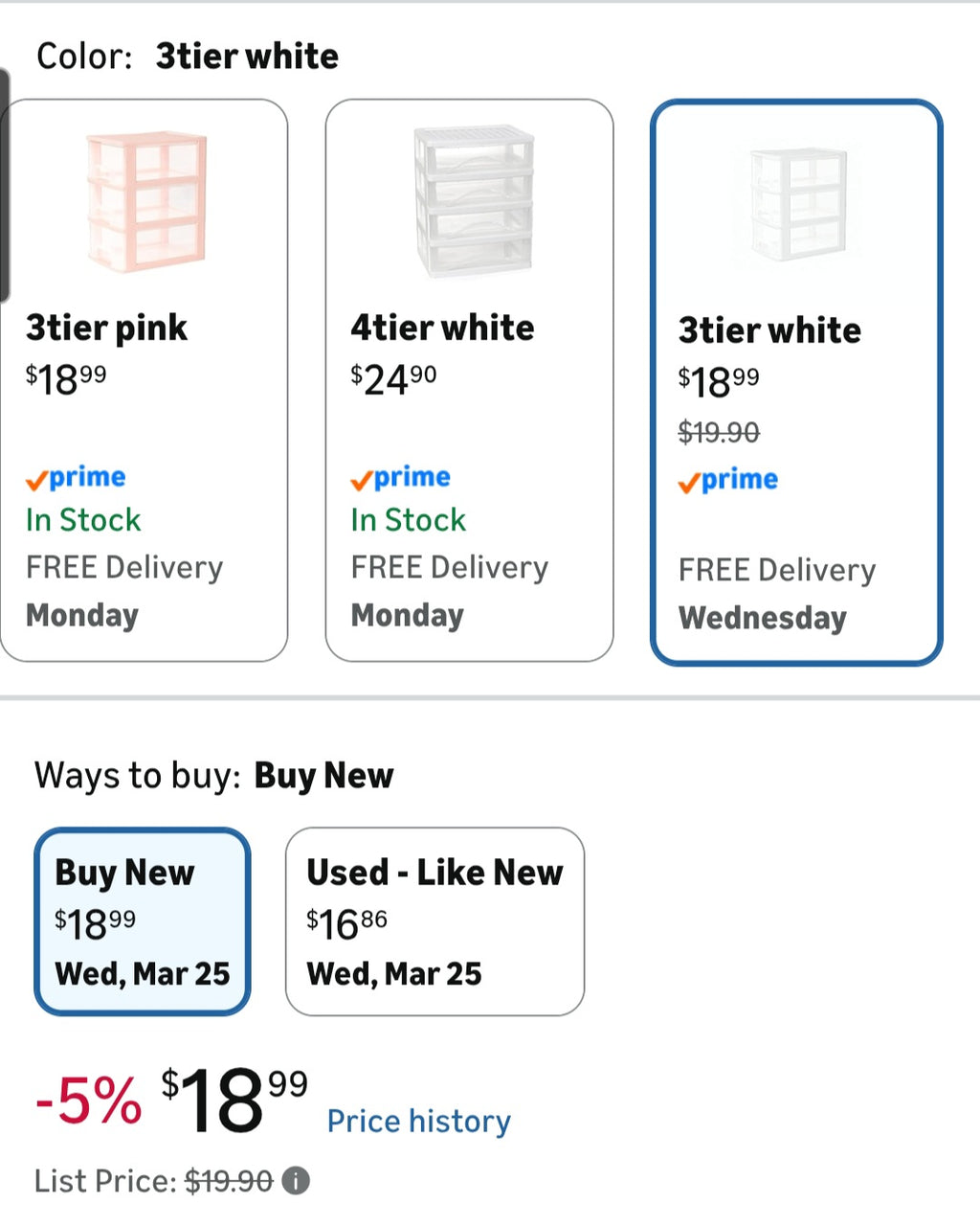 Small 3 Drawer Storage Organizer, White Plastic Drawer Storage