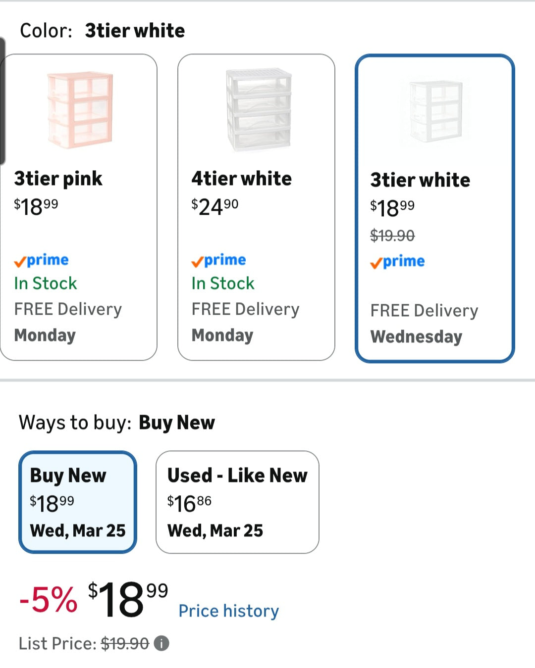 Small 3 Drawer Storage Organizer, White Plastic Drawer Storage