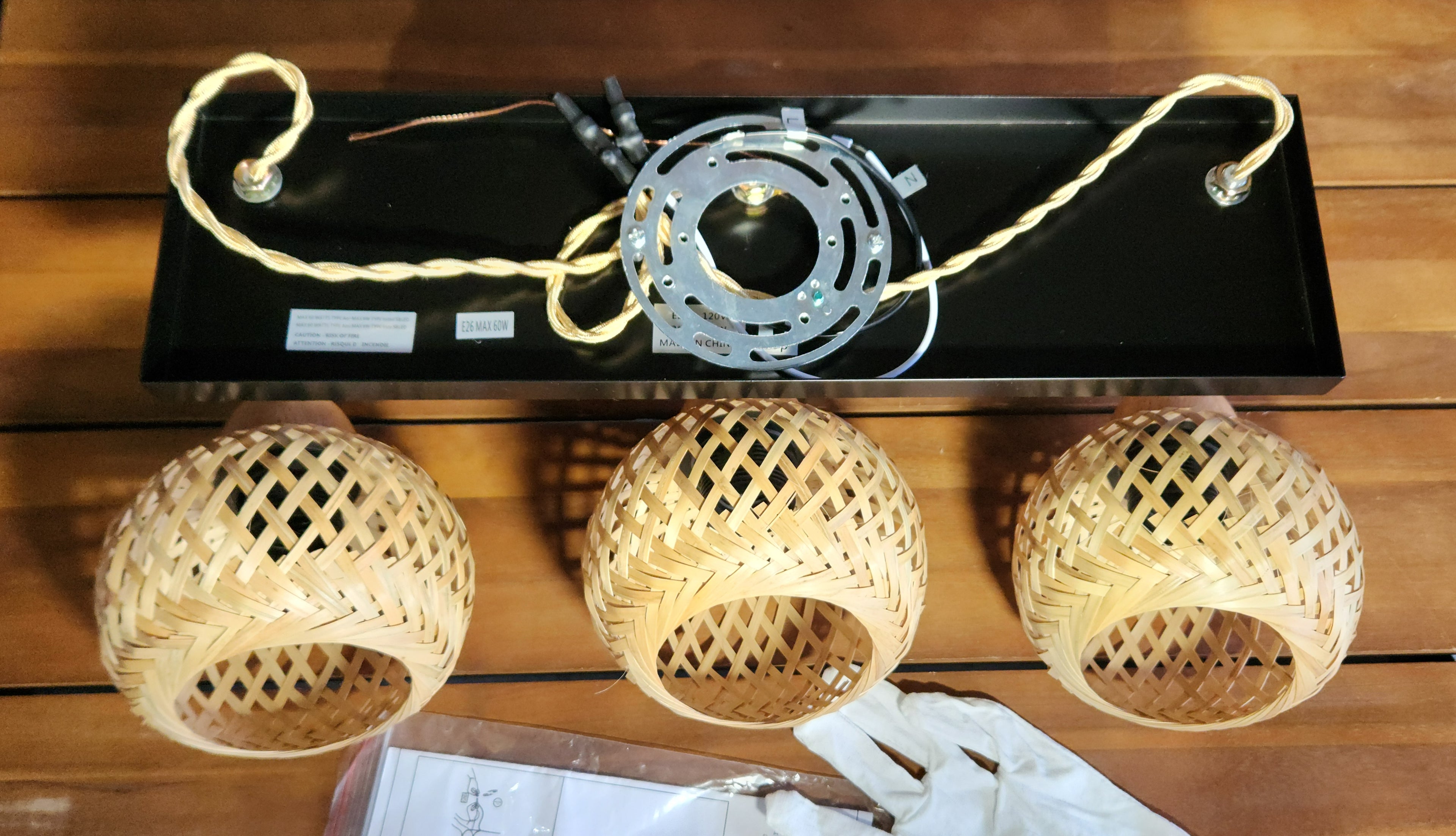 3-Light Boho Vanity Bathroom Hallway Light, Bamboo Wicker Rustic