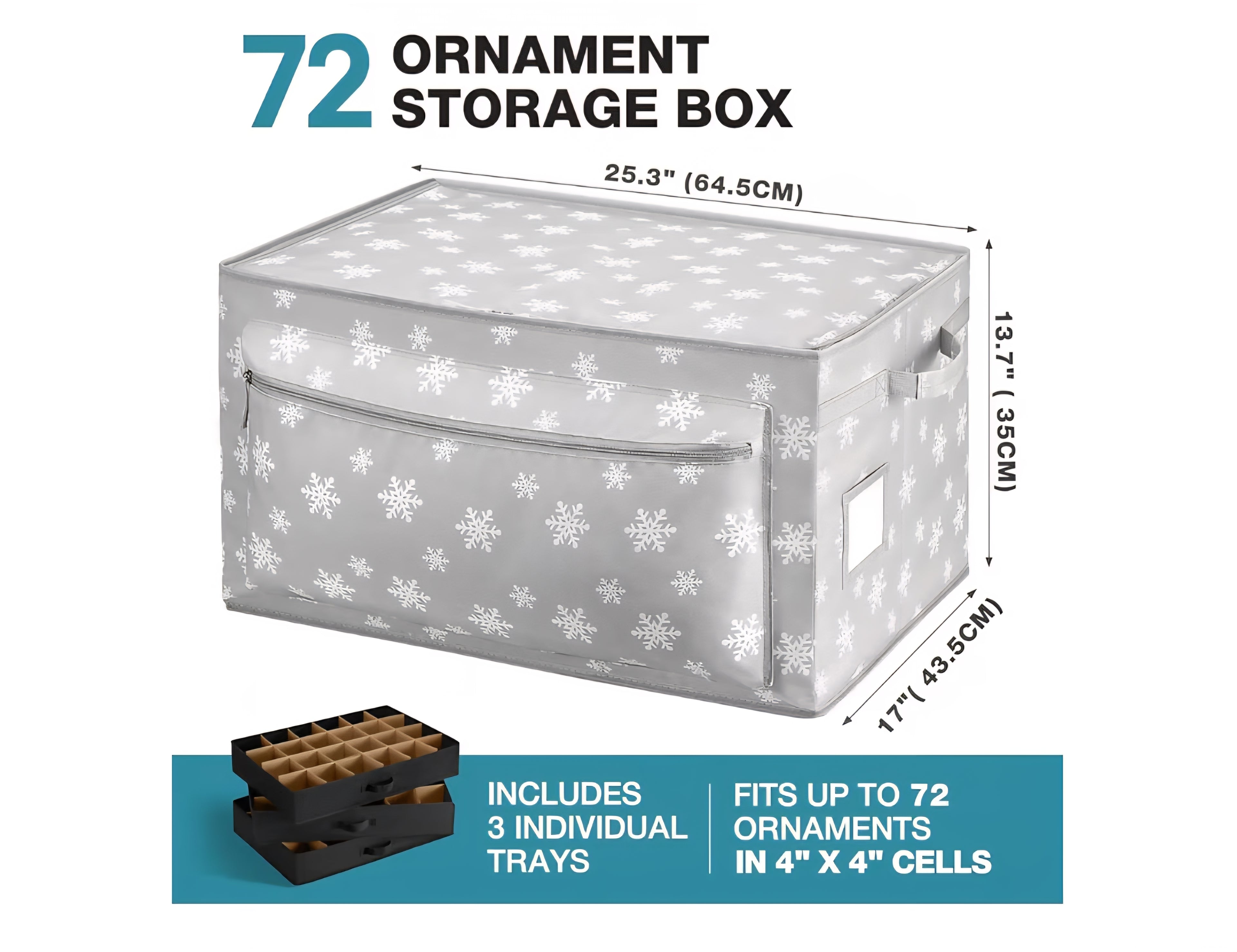 Christmas Ornament Storage Box - Holds Up to 72 of 4" Ornaments