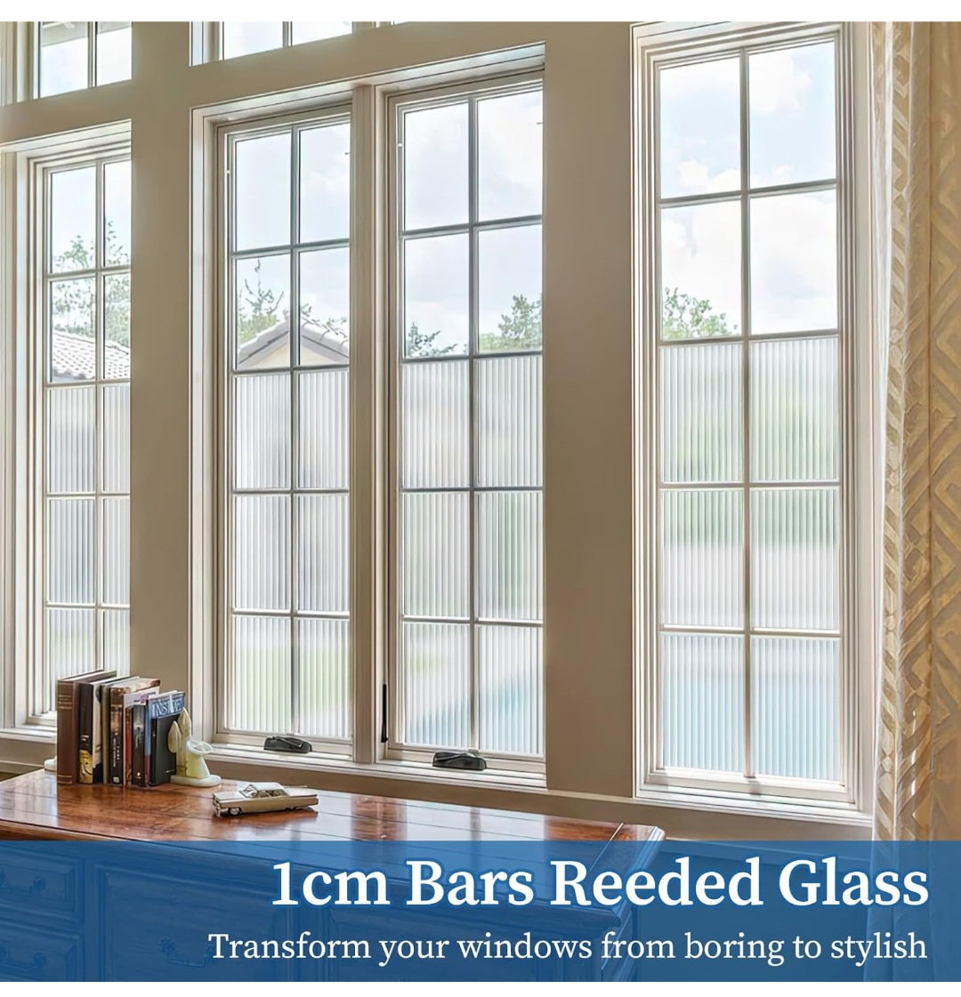 Window Privacy Film, Reeded Glass Film 3D Glass Decals Film 35.4" x 78.7" Roll