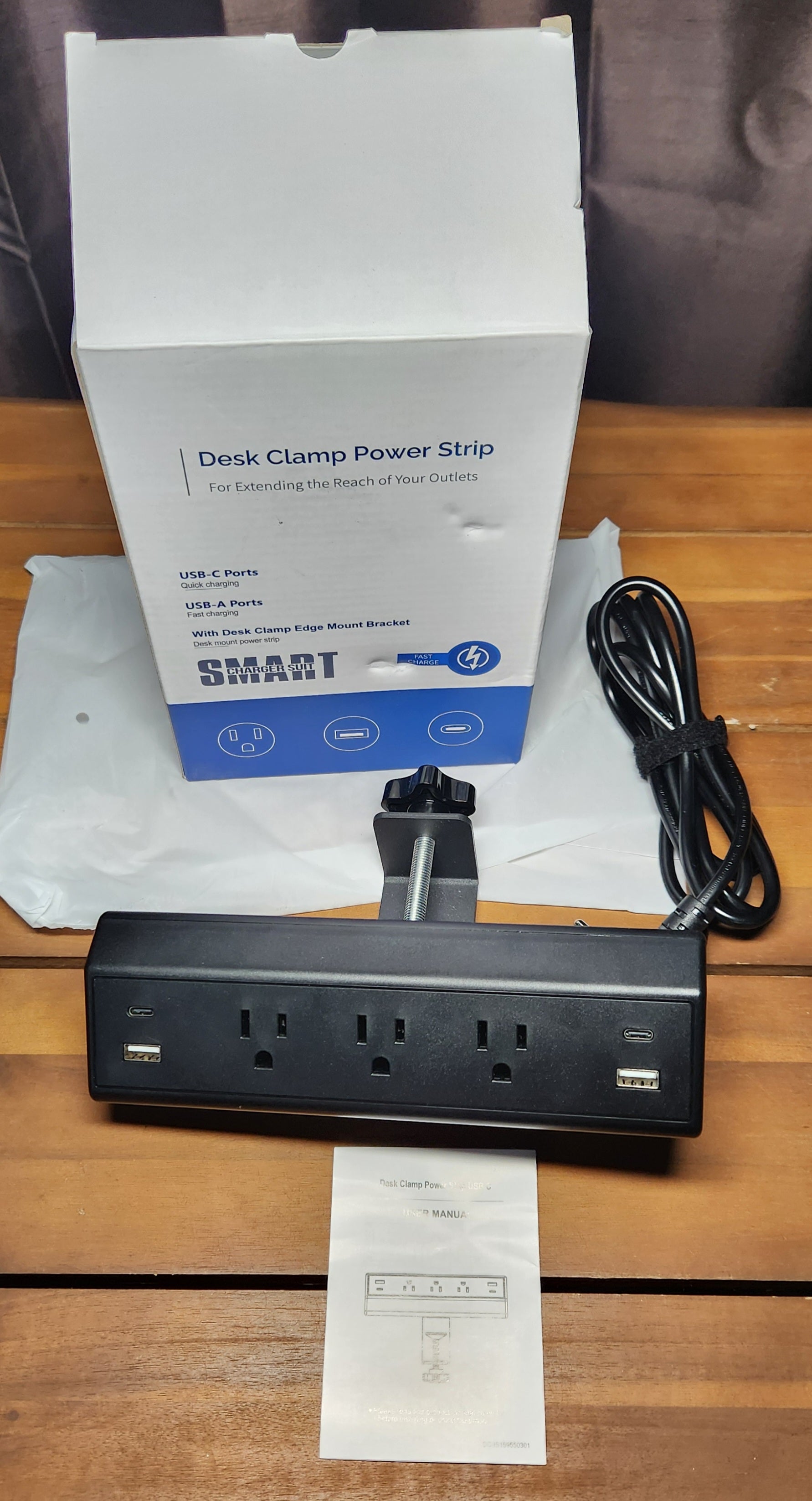 Desk Clamp Power Strip,20W Fast Charging Station,Surge Protector