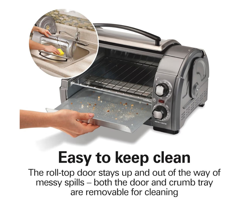 Hamilton Beach Easy Reach 4-Slice Countertop Toaster Oven With Roll-Top Door