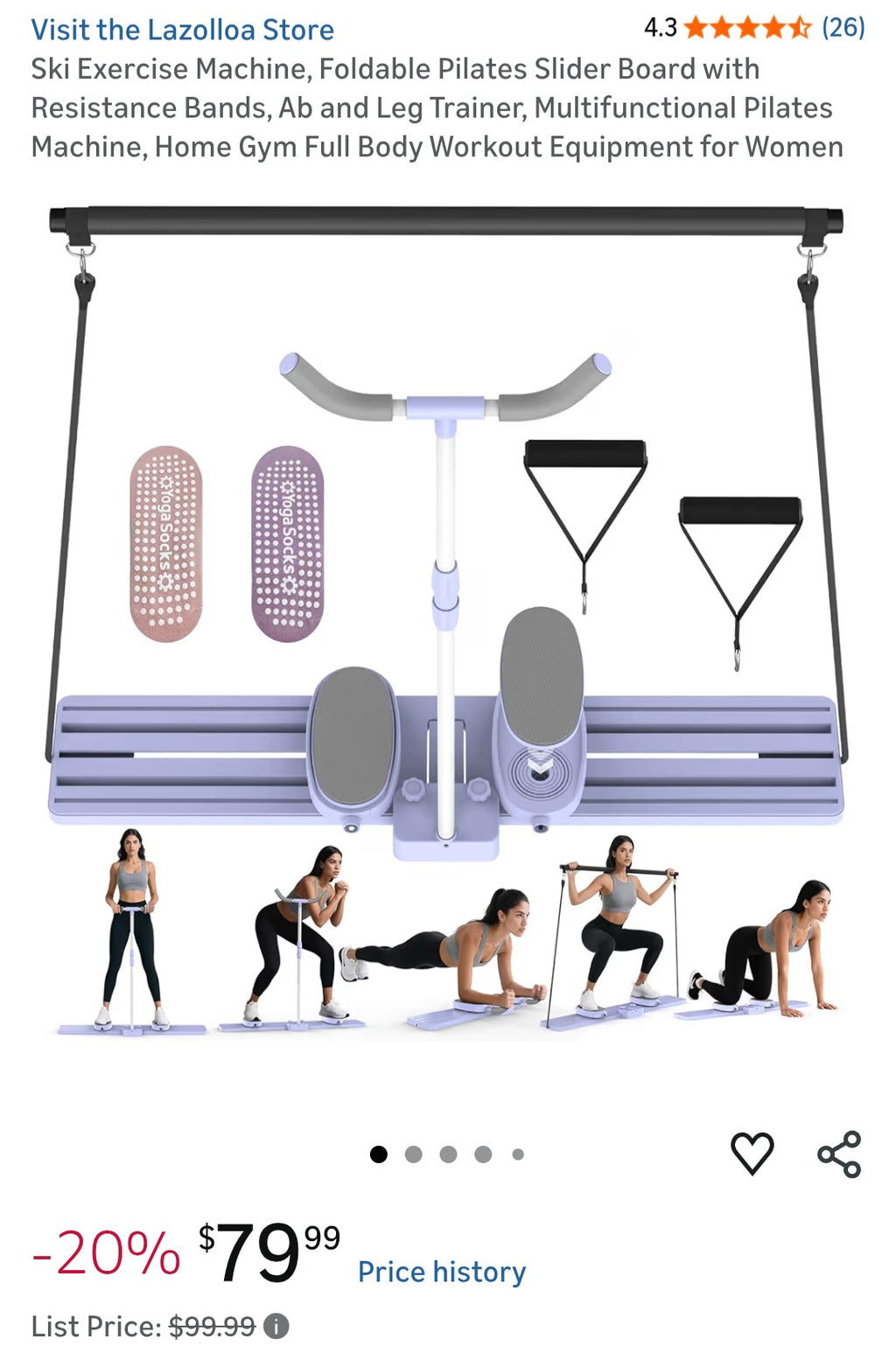 Ski Exercise Machine, Foldable Pilates Slider Board with Resistance Bands, Ab and Leg Trainer NEW