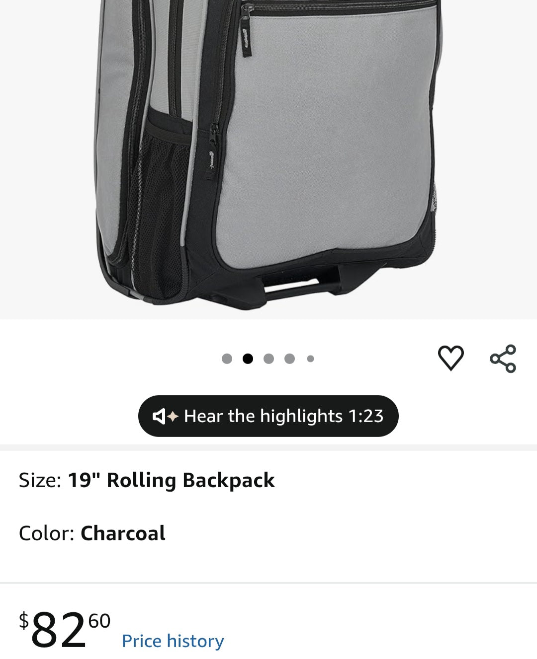 Wrangler Travel Duffel or Backpack Dobson Set, Charcoal, 19" Rolling Backpack