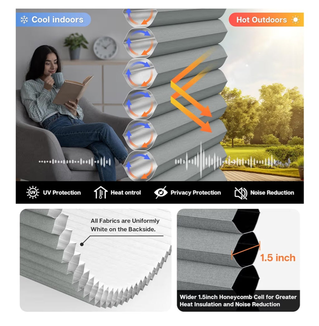 Top Down Bottom Up (TDBU) Cordless Cellular Shades, Blackout Light Blocking Honeycomb Shades 32" x 64"