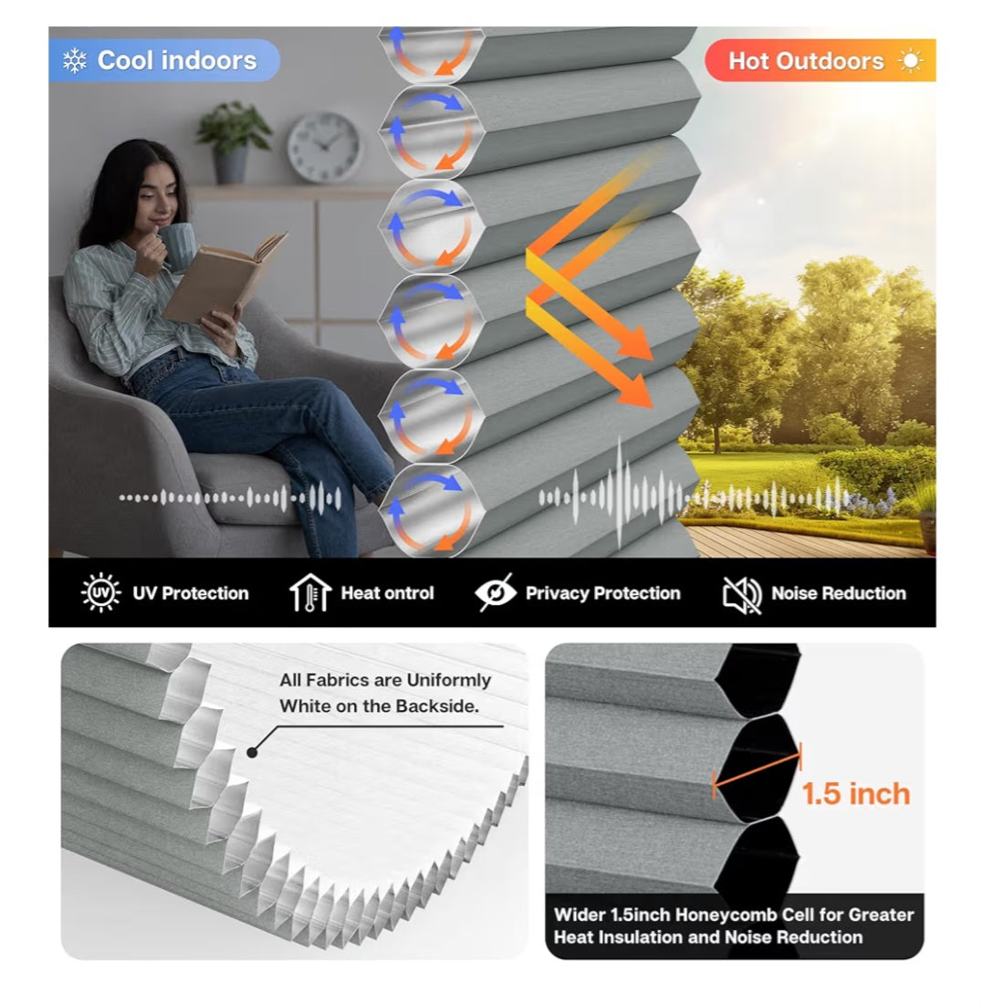Top Down Bottom Up (TDBU) Cordless Cellular Shades, Blackout Light Blocking Honeycomb Shades 32" x 64"