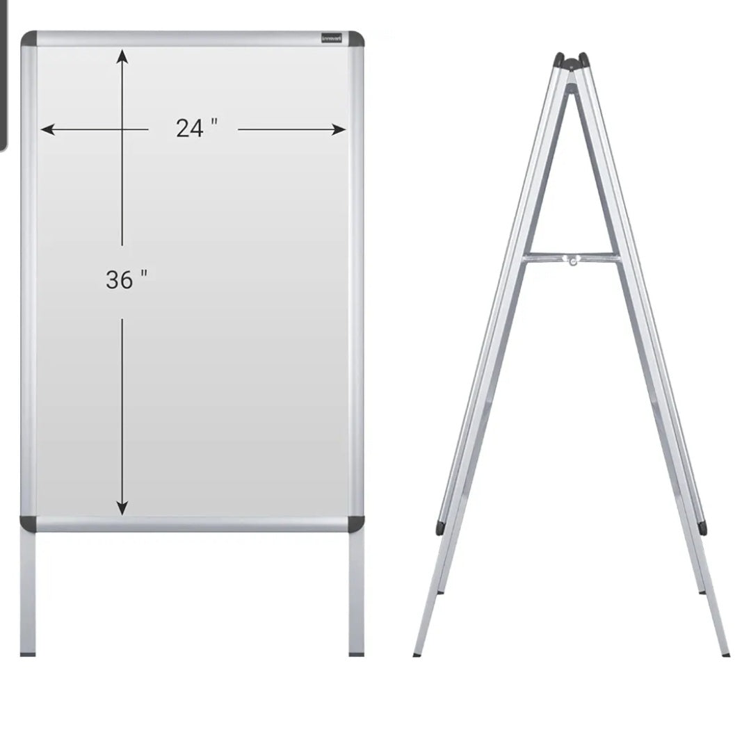 Snap Open A-Frame Sidewalk Sign 34” X 24”, Aluminum Front Load Poster Holder for A1 Size, Magnetic Double Sided Sandwich Board Dry Erase Surface