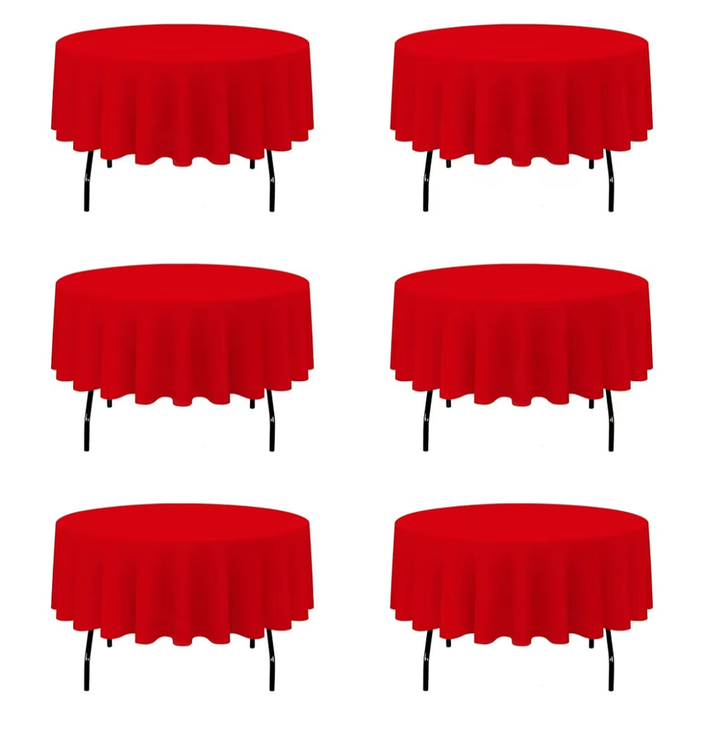 6 Pack Red Round Tablecloths 70 Inch for 30“-48” Tables