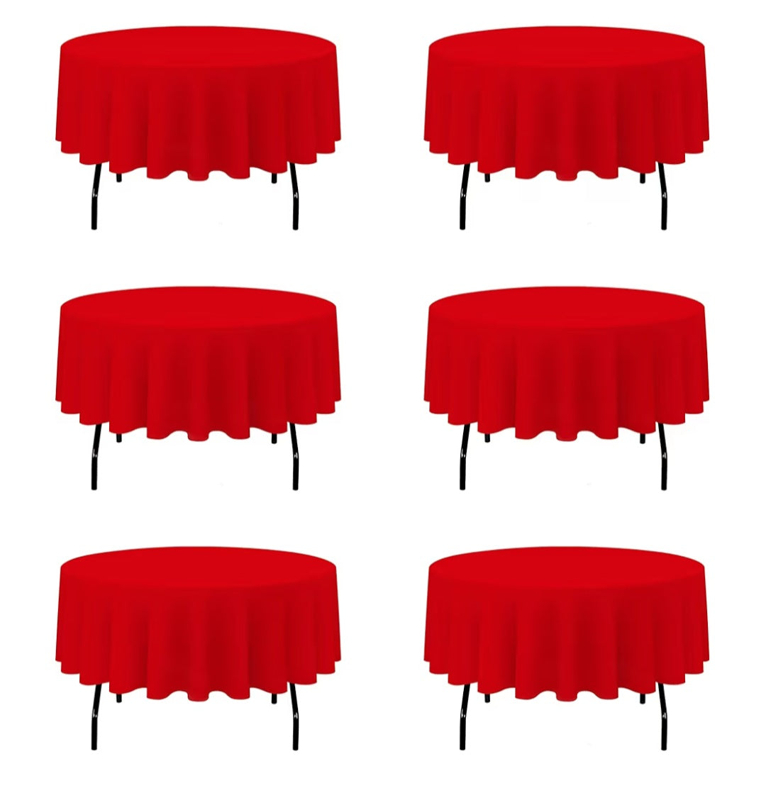 6 Pack Red Round Tablecloths 70 Inch for 30“-48” Tables