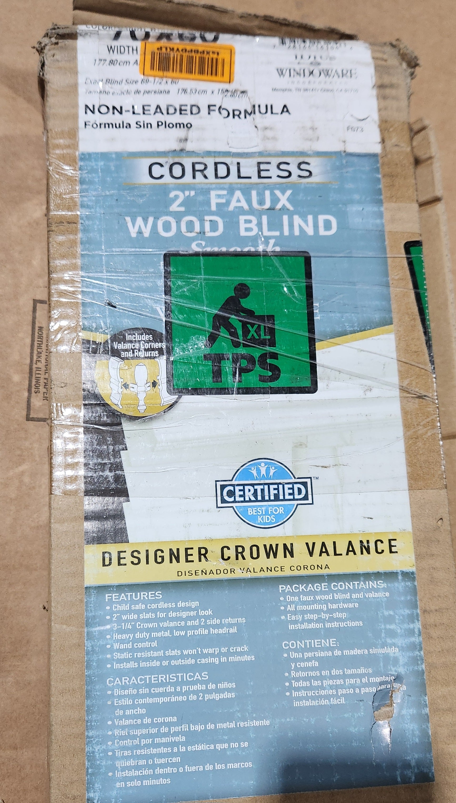 2 Inch Faux Wood Blind, 70" Wide x 60" Long, Bright White