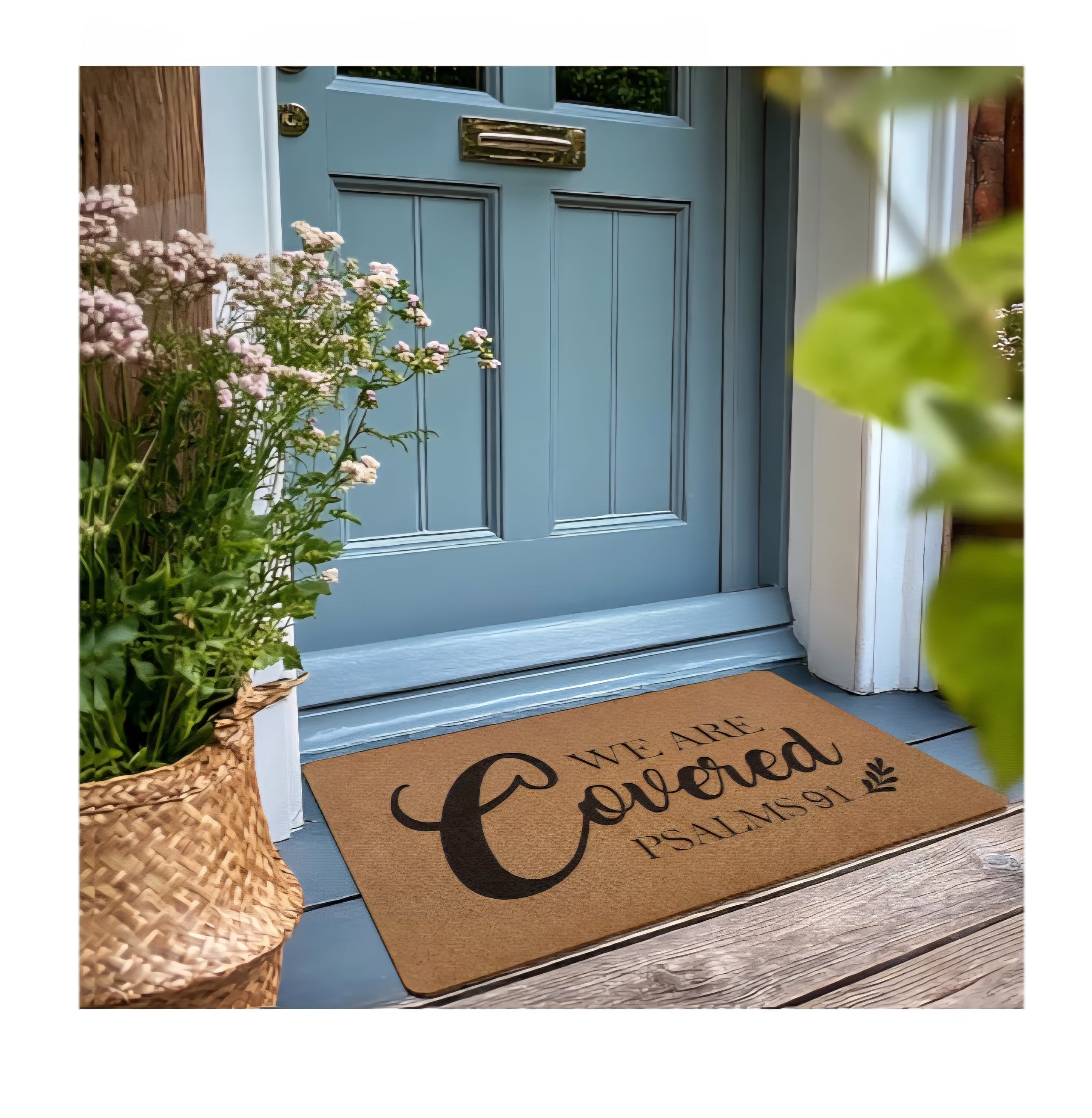 We are Covered Psalm 91 Doormat, Bible Verse Welcome Front Door Mat