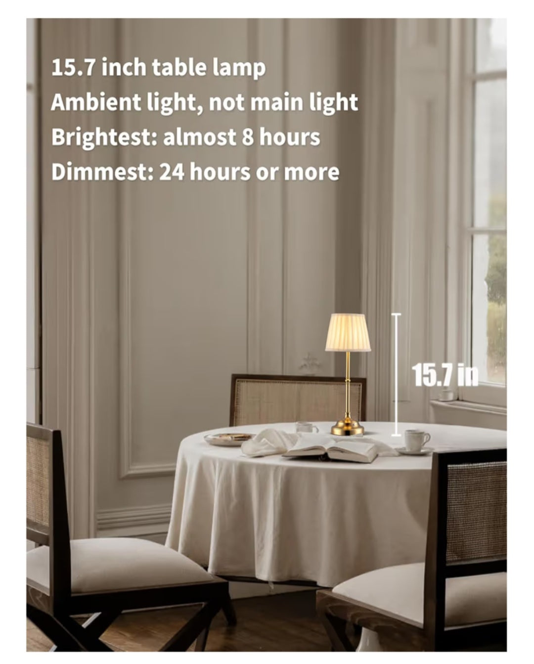 Portables Cordless Table Lamp, Fabric Shade Desk Lamp Rechargeable NEW