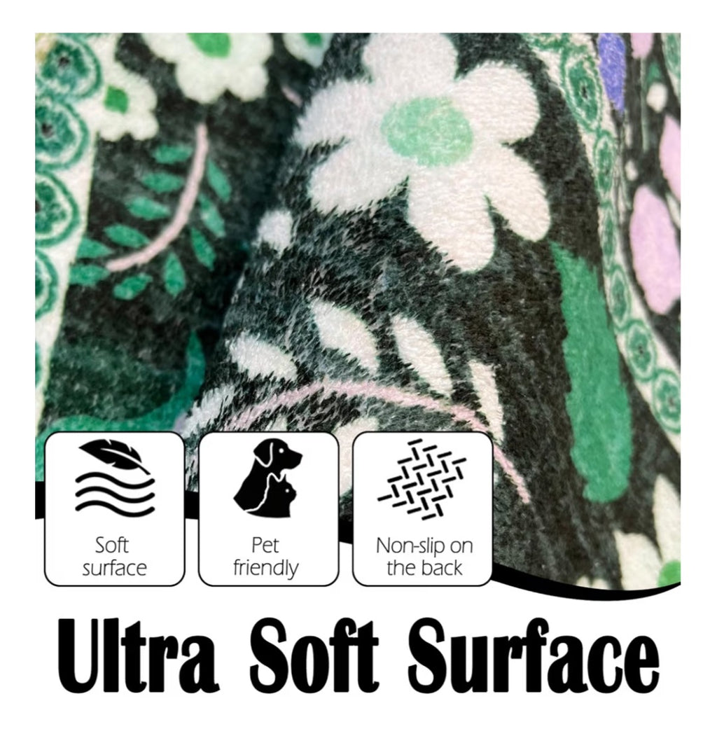 Green Area Rug 5'x7' Washable for Living Room, Low Pile Non-Slip Vintage Printed Rug