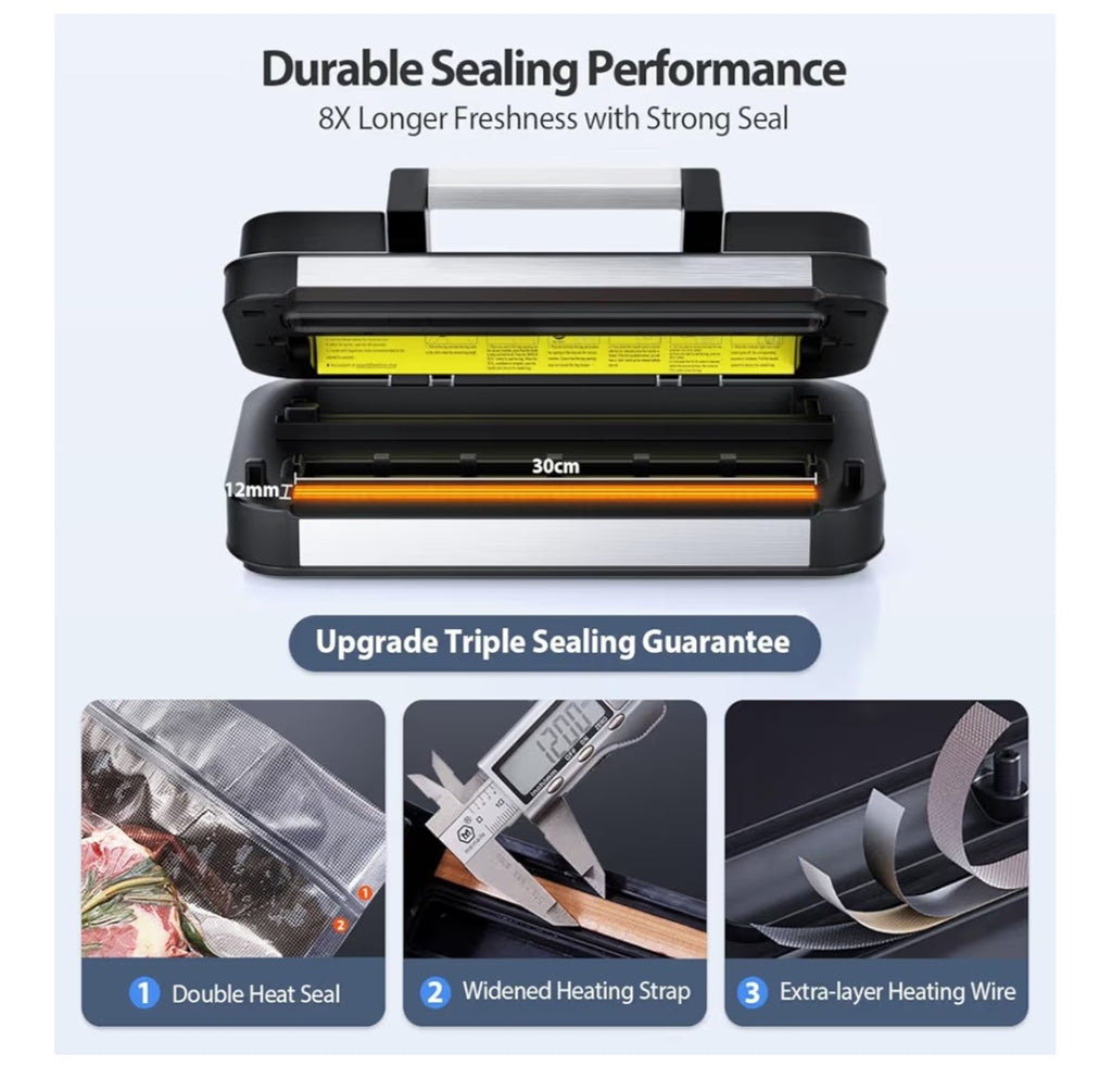 Powerful Precision Pro Vacuum Sealer, with Double Heat Seal & Double Pump, Easy-Lock Handle