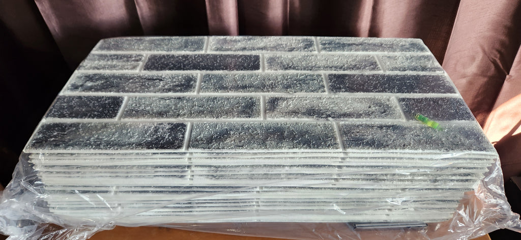 Faux Brick Tile 3D Strip Wall Paneling, Self-Adhesive Artificial Stone Backsplash Waterproof Foam 20PCS, Gray 100 sqft