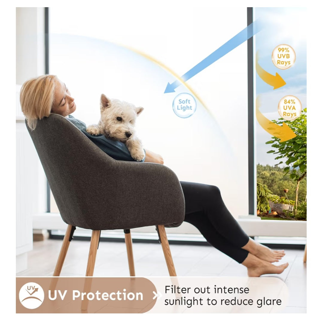 Window Privacy Film, Frosted Glass Window Clings, Removable Anti-UV Glass Door Covering- White