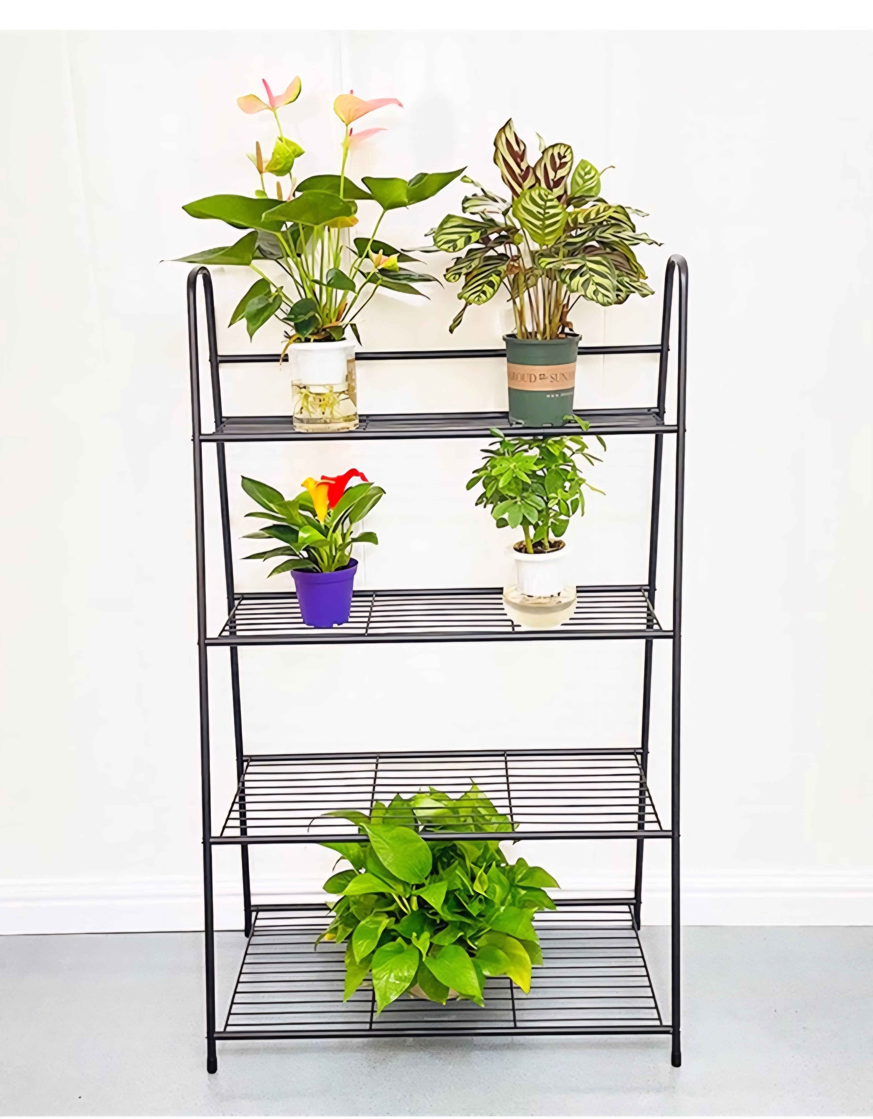 4-Layer Metal Plant Stand, Trapezoidal Stand, Flower Pot Stand for Indoor and Outdoor
