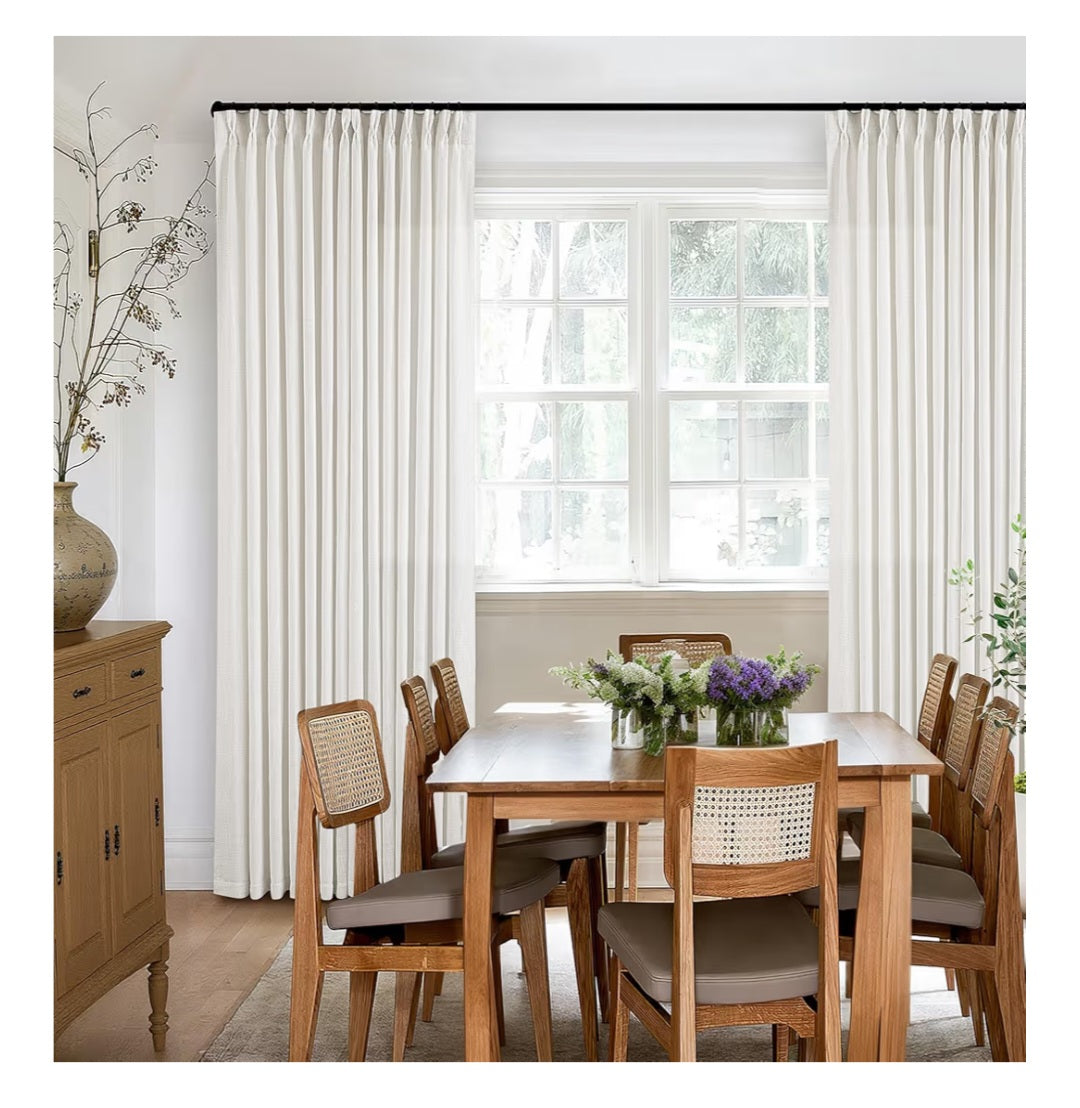 Curtains Pinch Pleated High Ceiling Tall Curtains 2 Panels Set Beige White 120"x 40" NEW