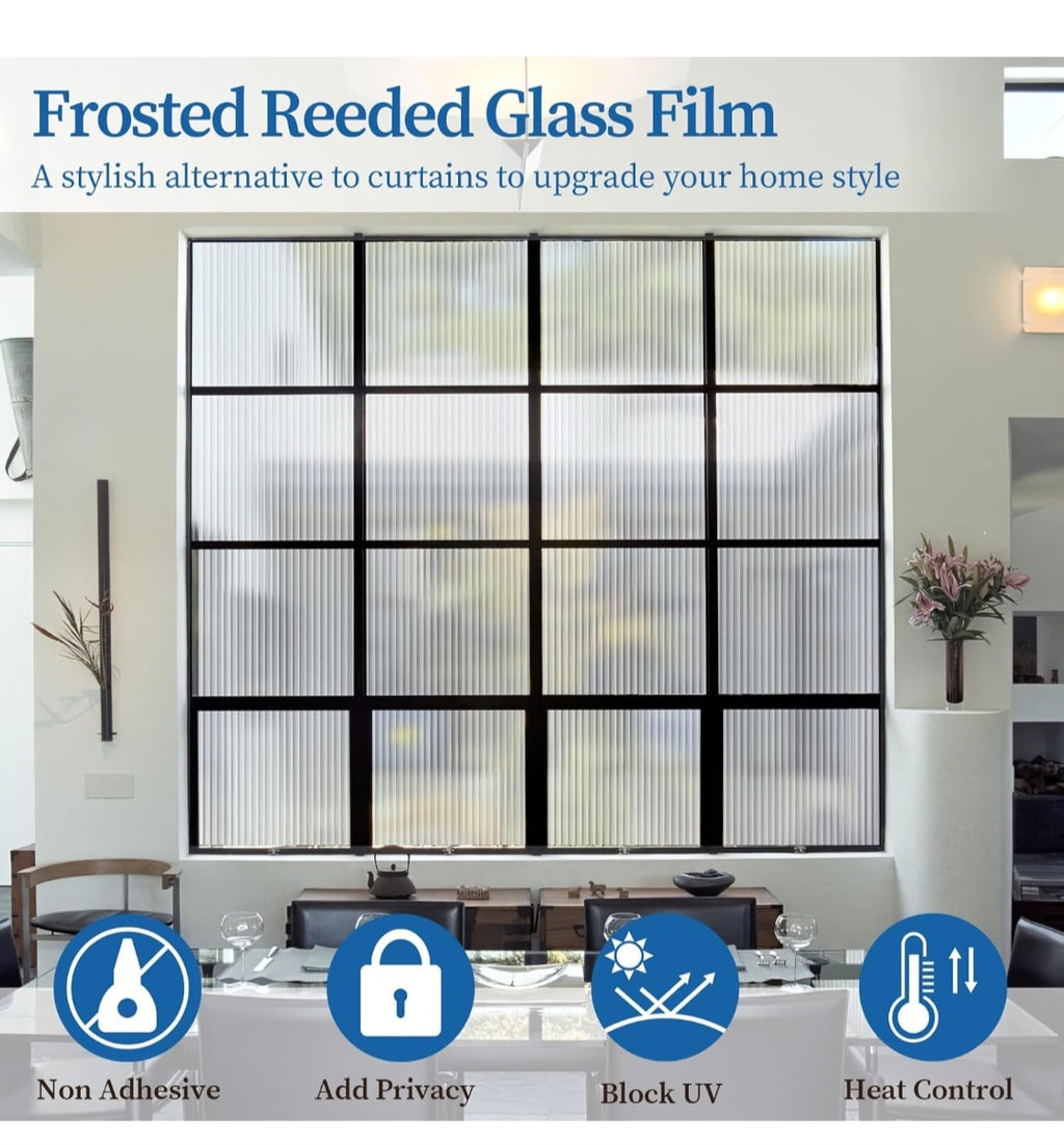 Window Privacy Film, Reeded Glass Film 3D Glass Decals Film 35.4" x 78.7" Roll