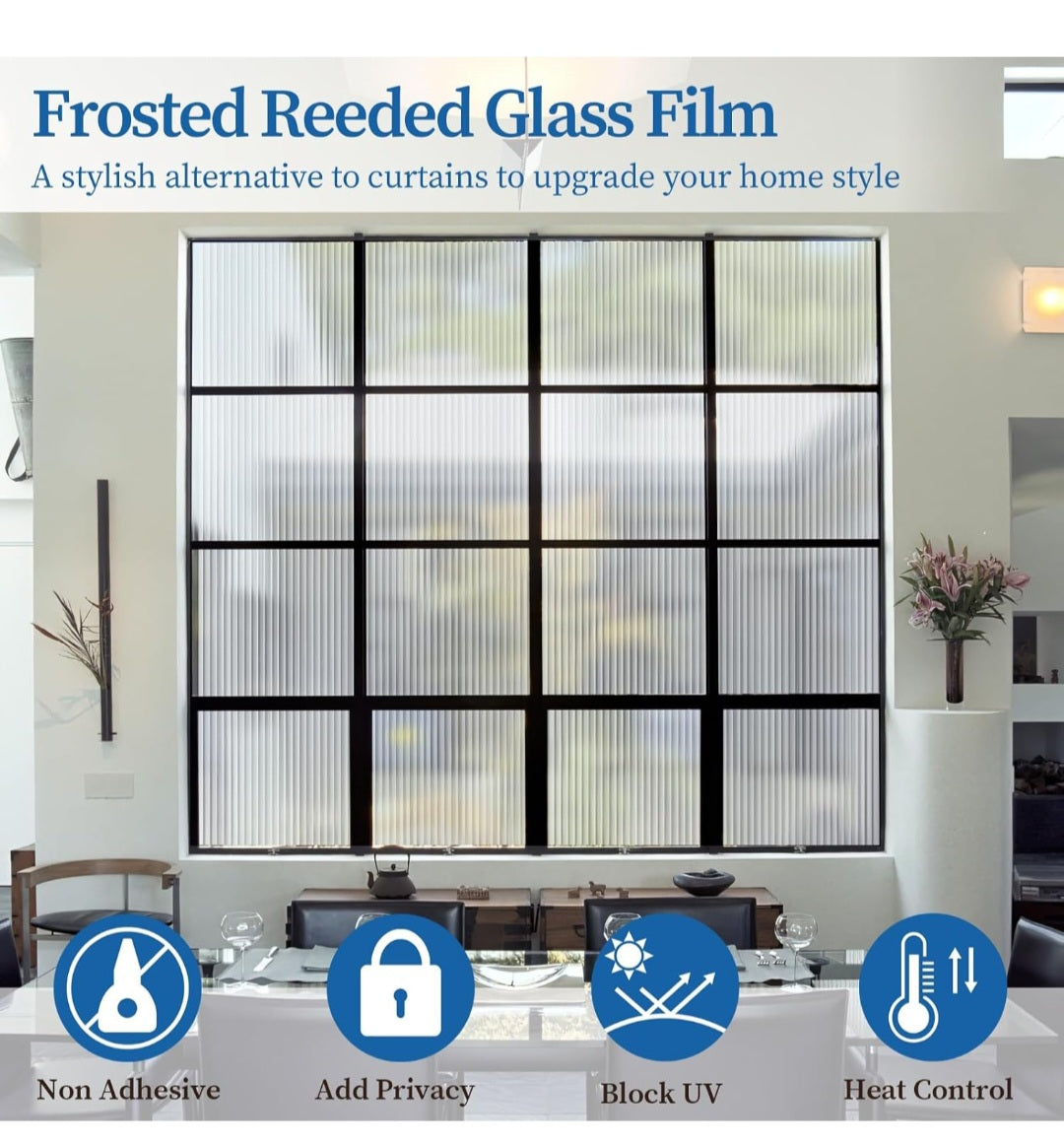 Window Privacy Film, Reeded Glass Film 3D Glass Decals Film 35.4" x 78.7" Roll