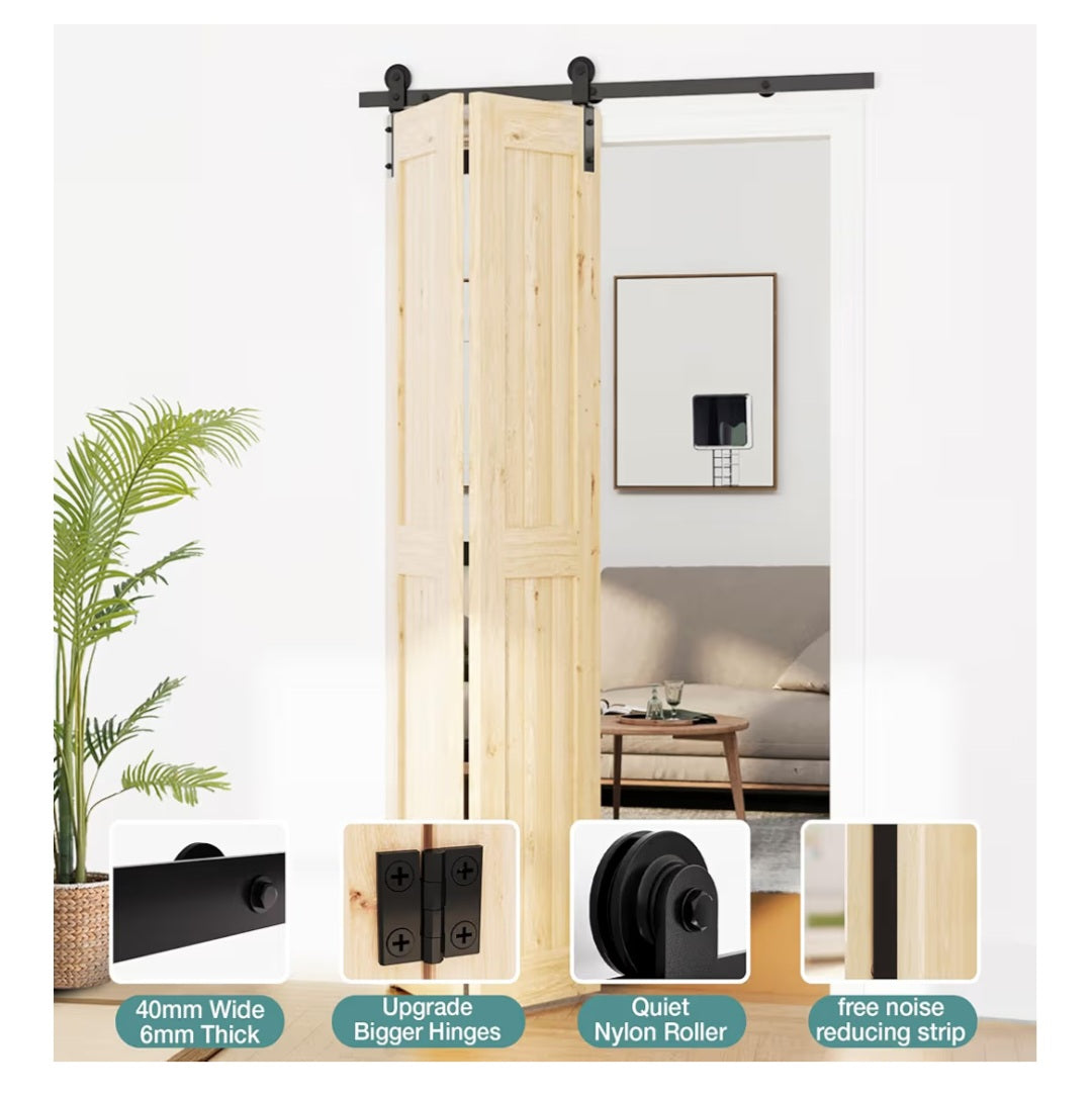 Bifold Barn Door Hardware Kit for Closet: 60" Track Folding System- Door NOT Included
