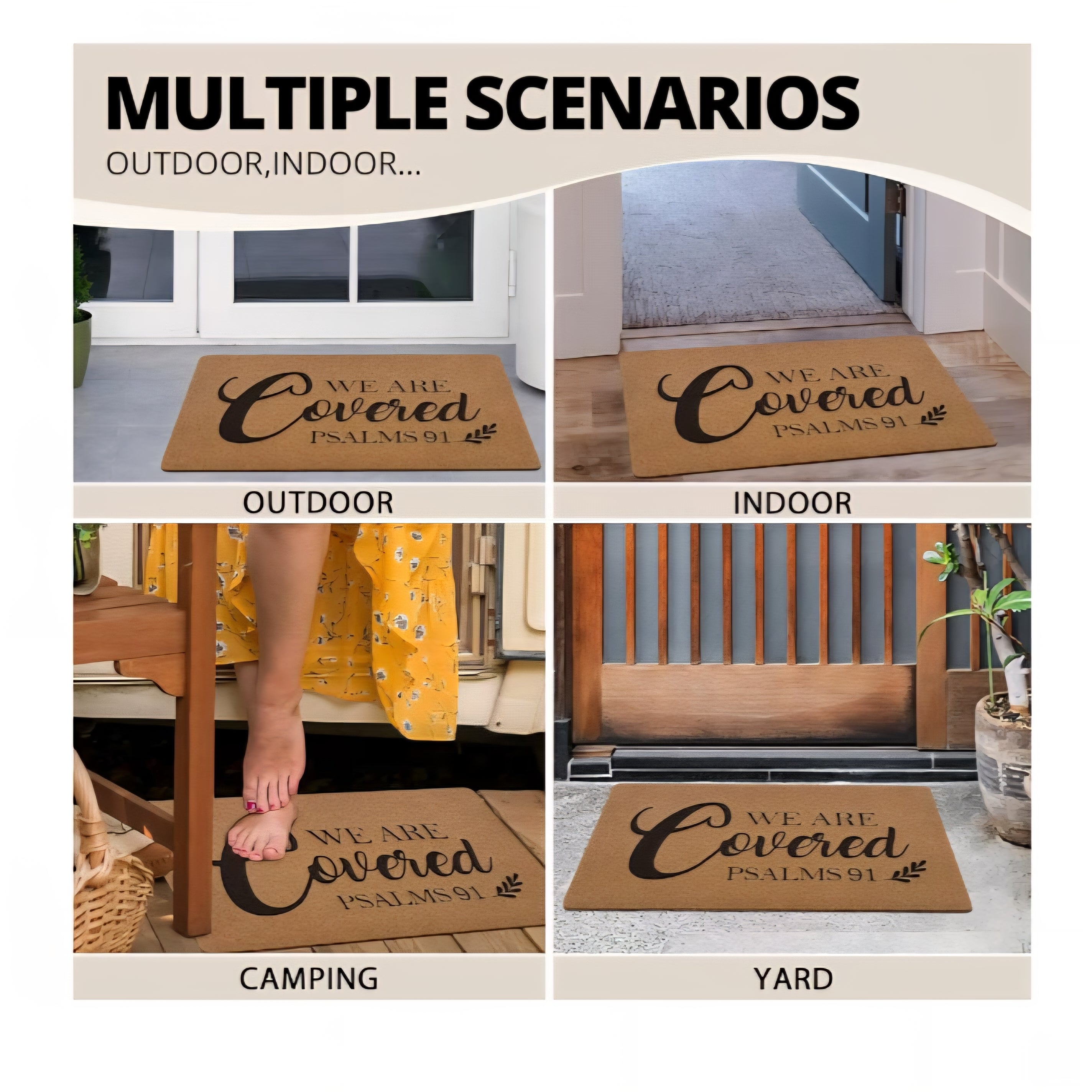 We are Covered Psalm 91 Doormat, Bible Verse Welcome Front Door Mat