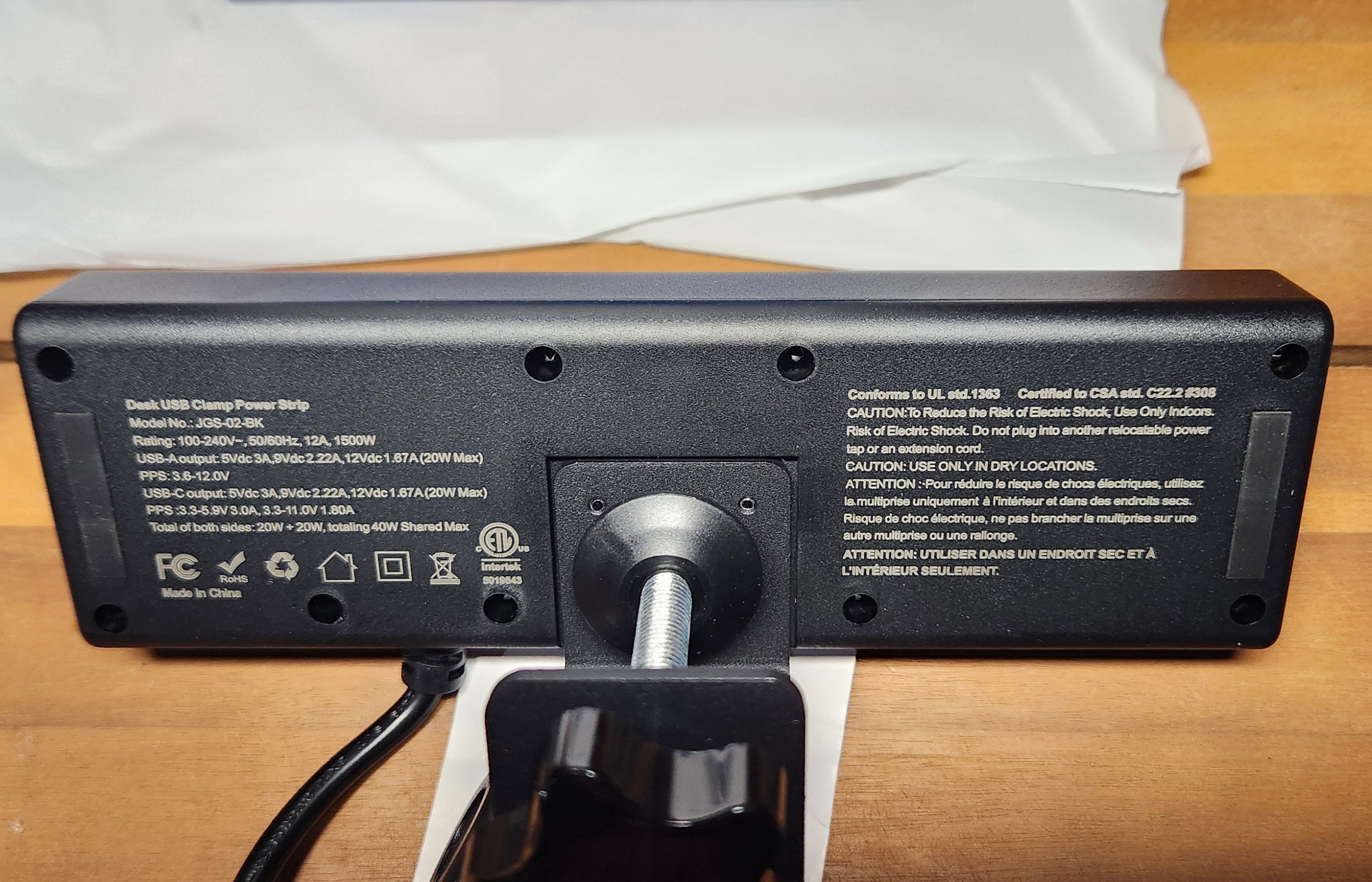 Desk Clamp Power Strip,20W Fast Charging Station,Surge Protector