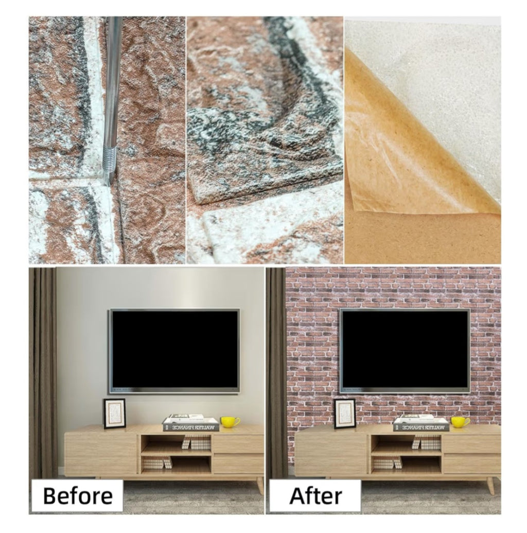 3D Faux Brick Wall Panels Peel and Stick in Red White, 40 PCS XPE Foam 3D Wallpaper