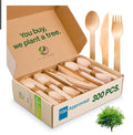 100% Compostable Cutlery Set - 300 Pieces Wooden Compostable Utensils