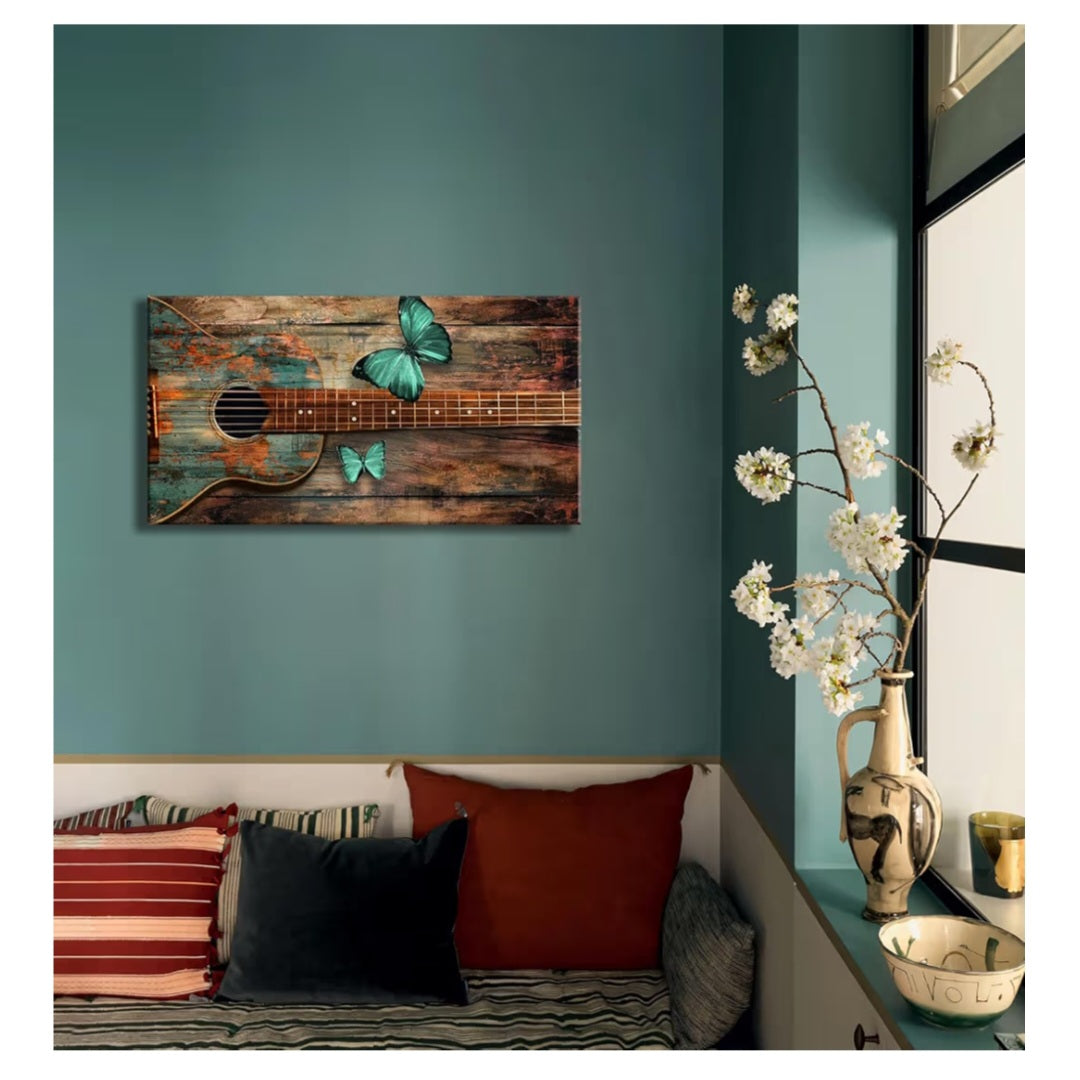 Large Abstract Vintage Guitar Wall Art，Music Decor Art Canvas Prints 47" x 23" NEW