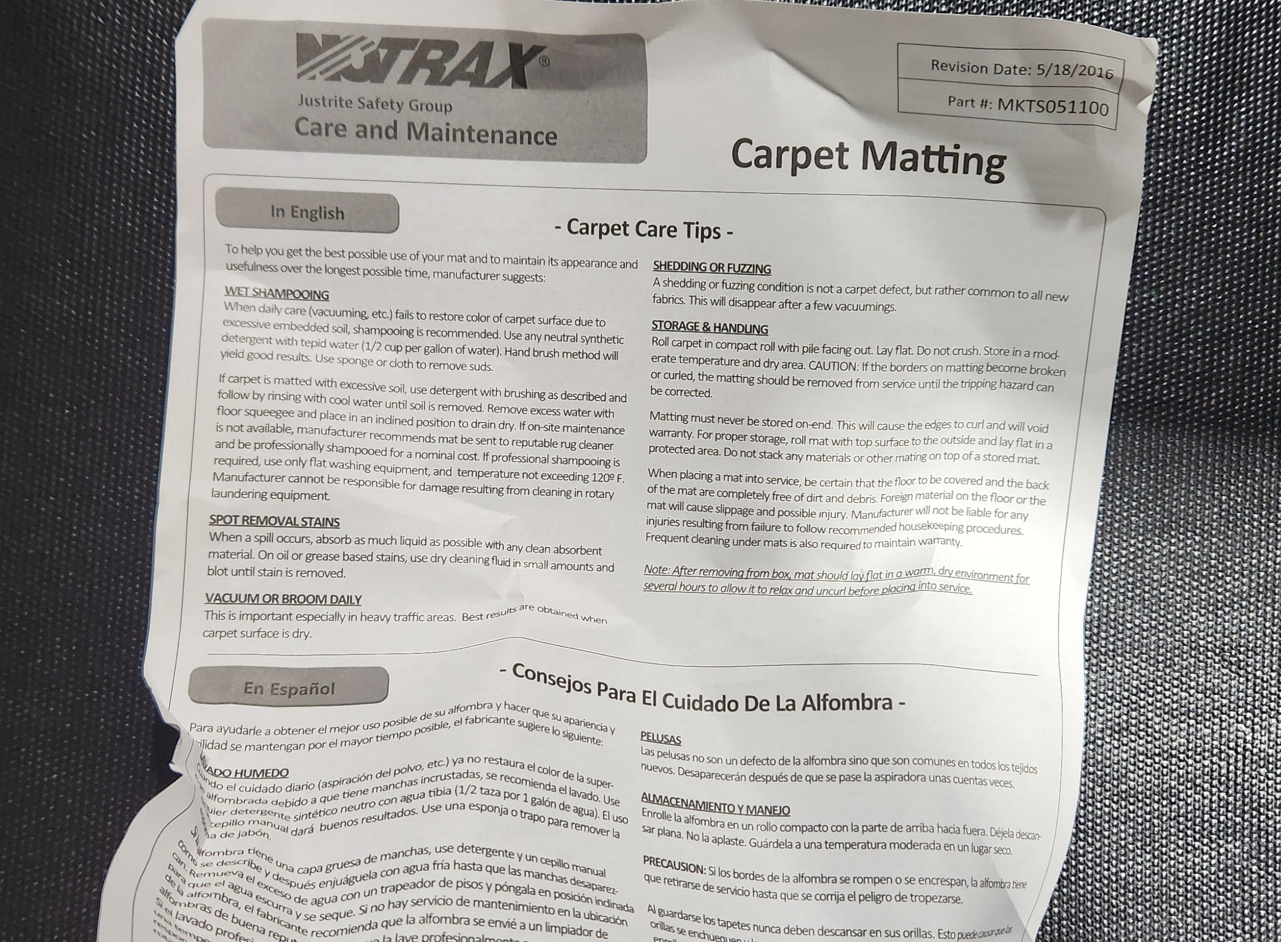 Entry Mat Door Mat Notrax 109 Brush Step Carpeted Indoor/Outdoor 3' X 5' NEW Charcoal