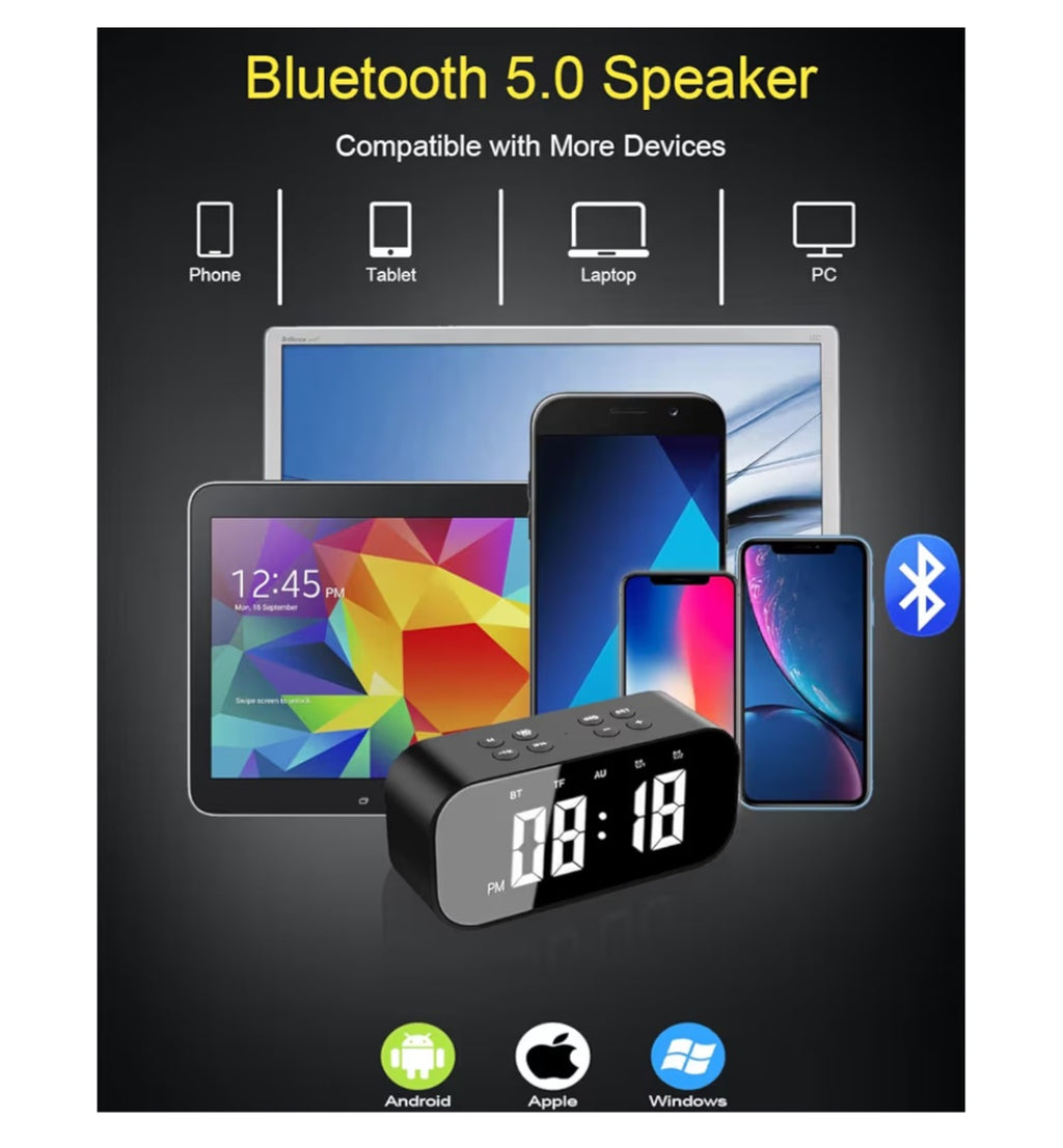 Alarm Clock with Bluetooth Speaker for Bedroom/Office