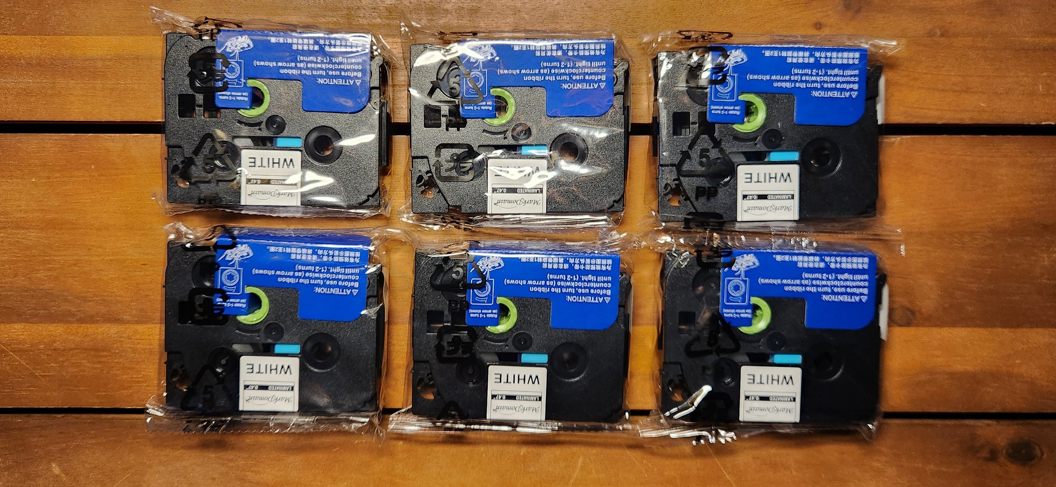 6 pack Laminated 0.47" White Label Tape Replacement for TZe-231 Brother Label Maker Tape 12mm 0.47"